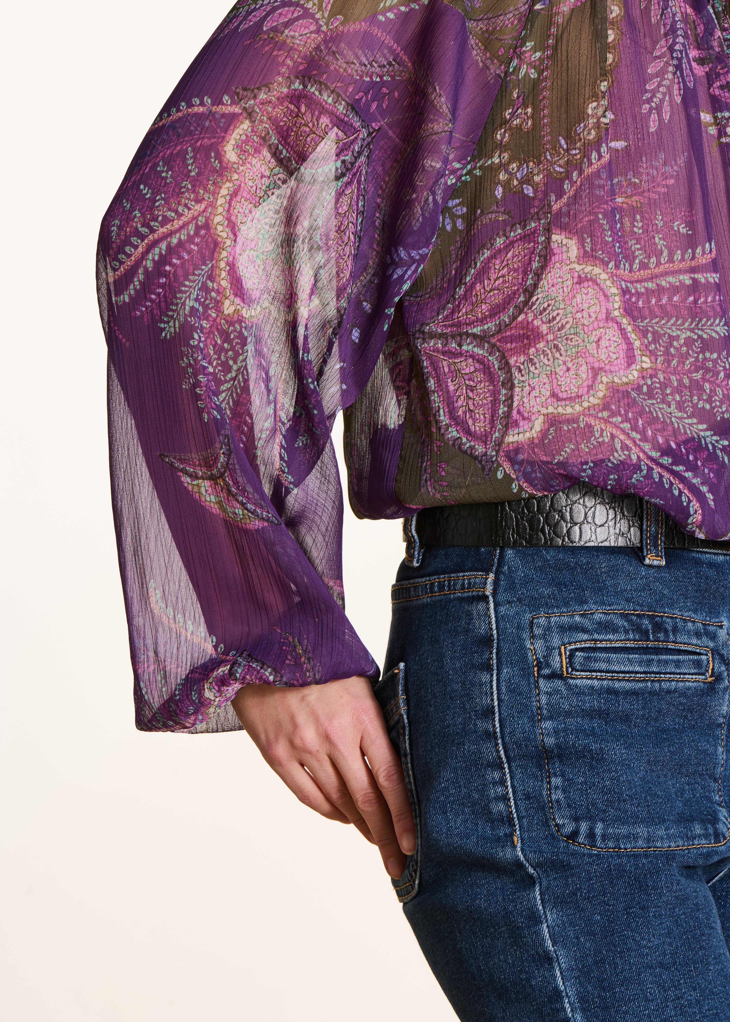 Langarm-Top in Violett und Grün mit Print