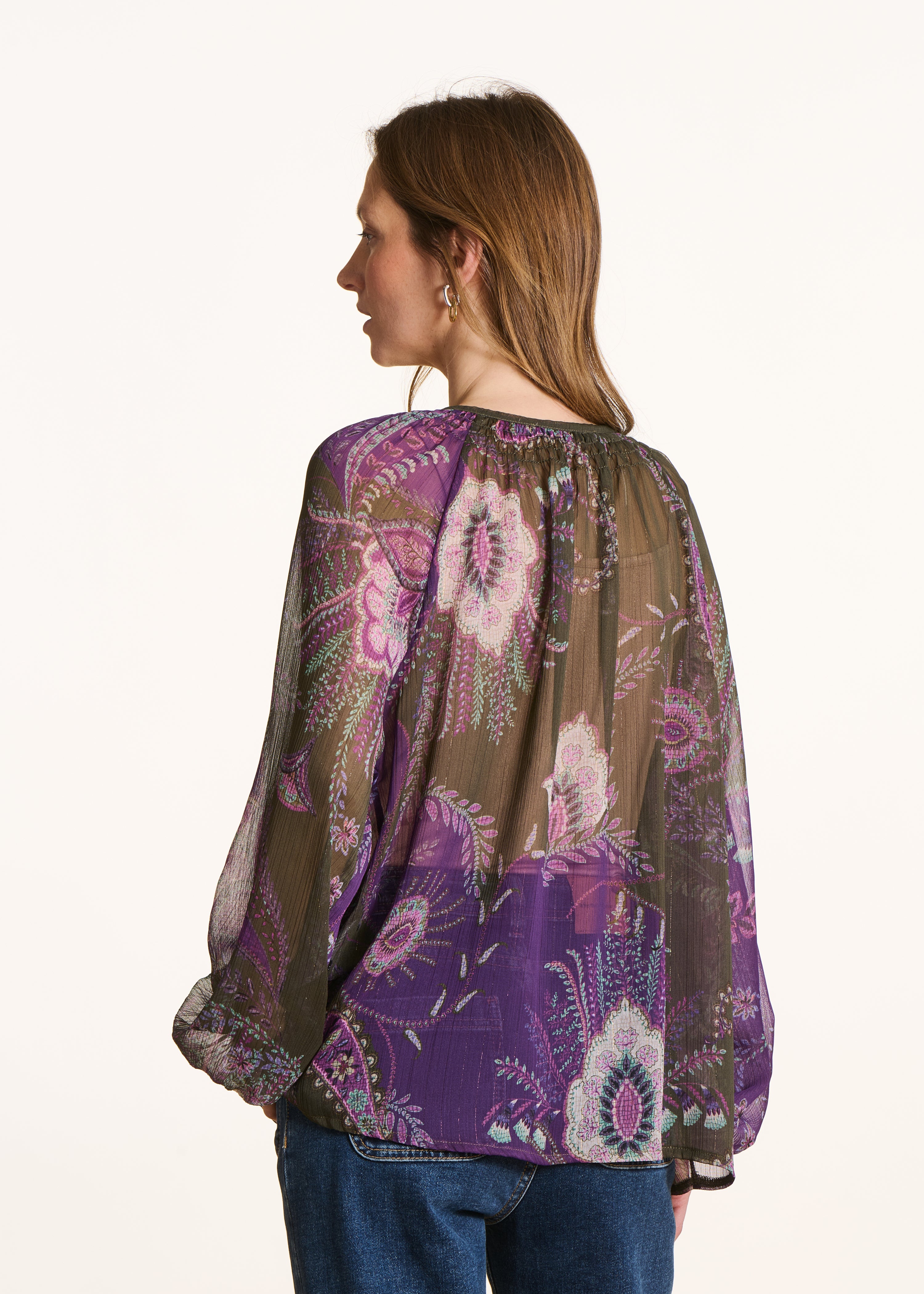 Langarm-Top in Violett und Grün mit Print