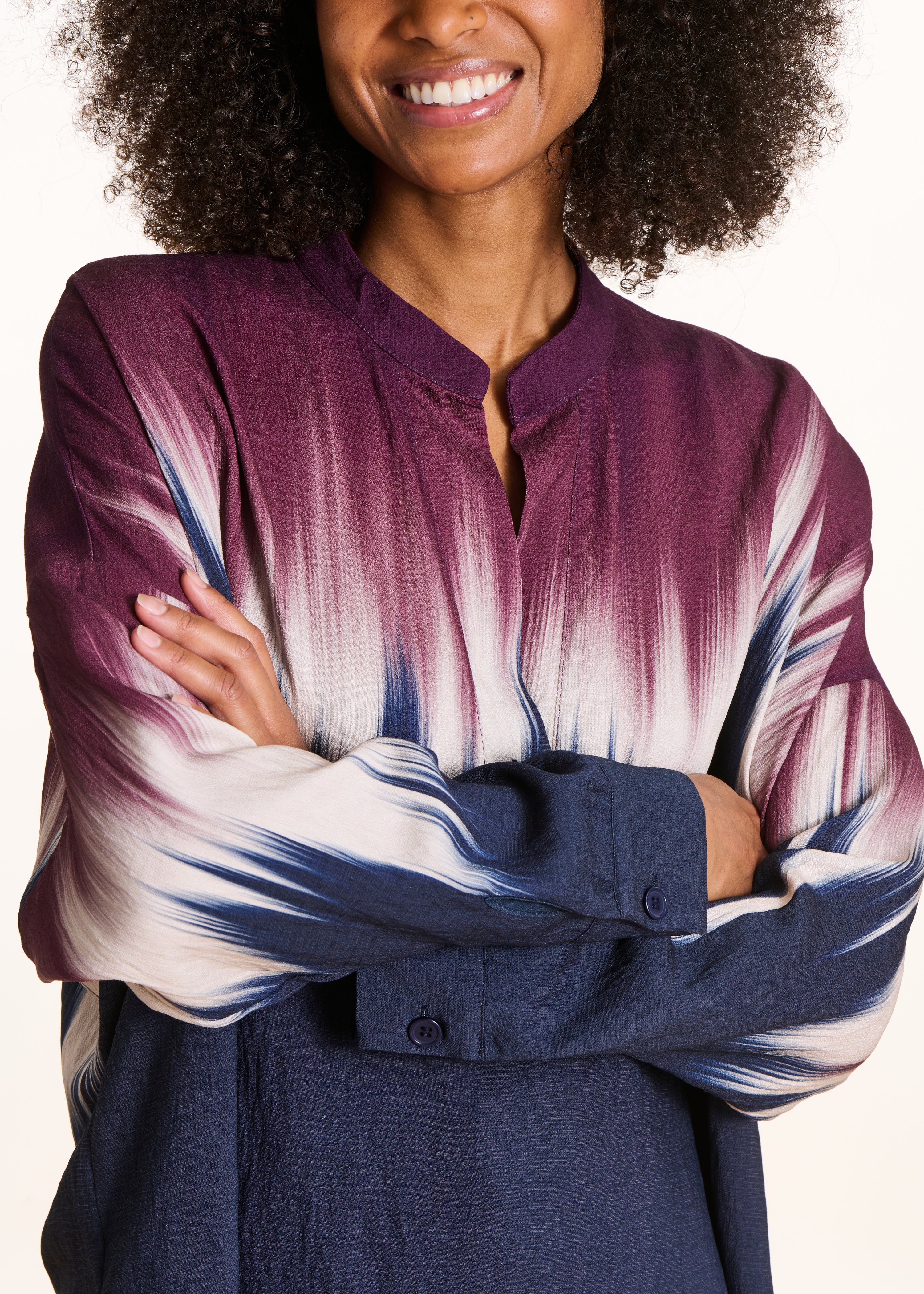 Oversized blue and plum top with tie & dye print