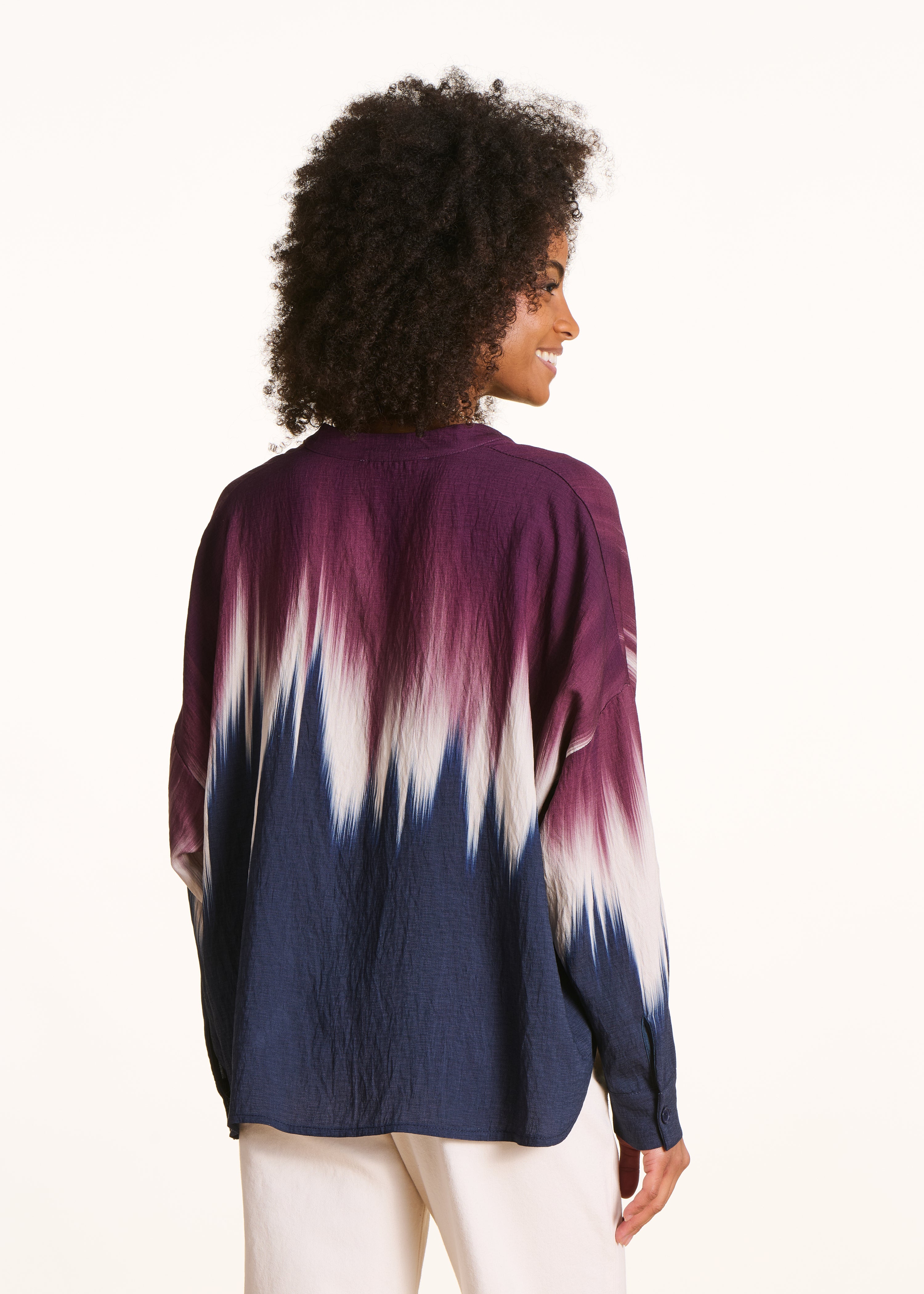 Oversized blue and plum top with tie & dye print