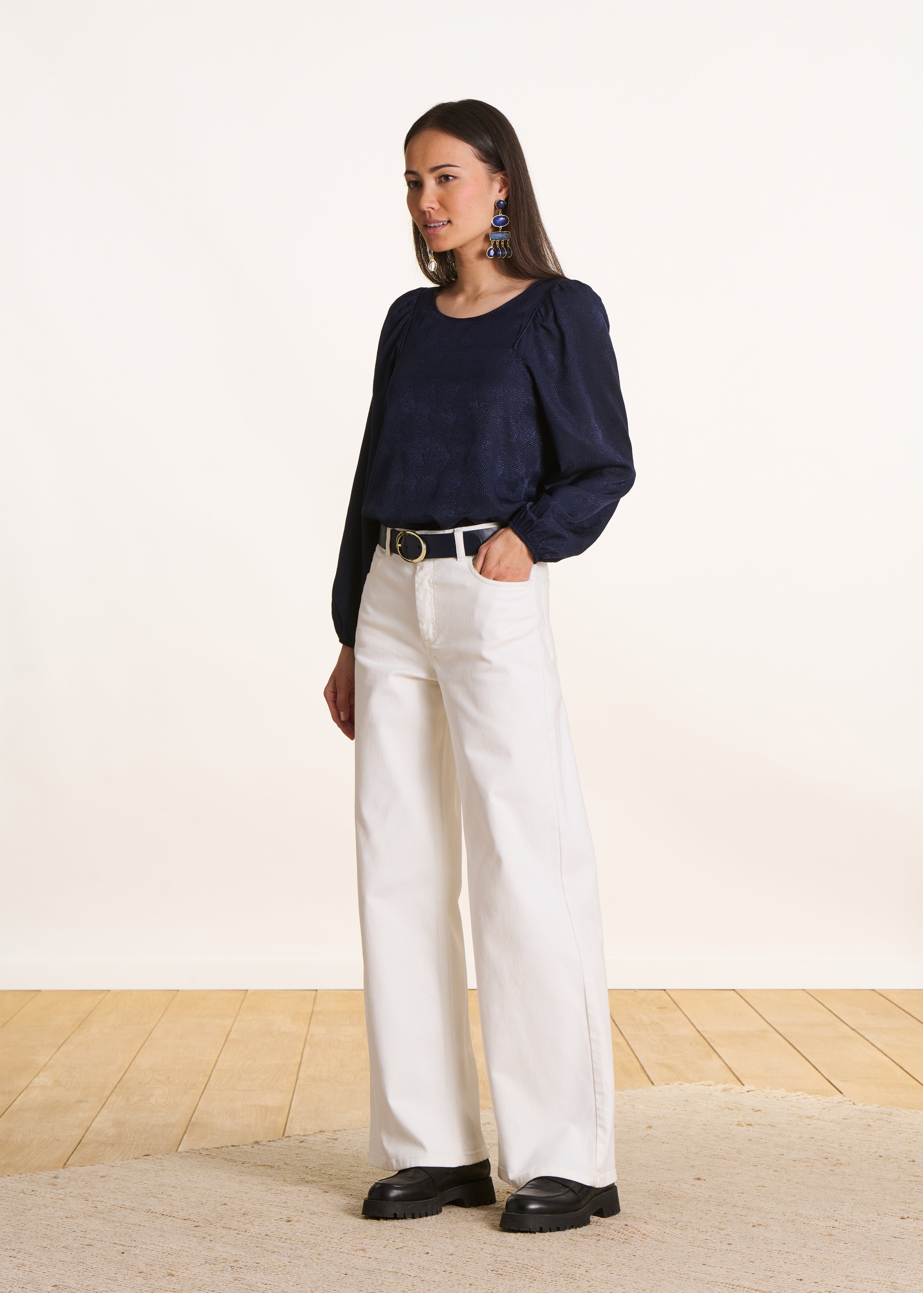 Pull col polo zippé manches courtes marine femme | Morgan Pull col polo zippé manches courtes marine femme | Morgan