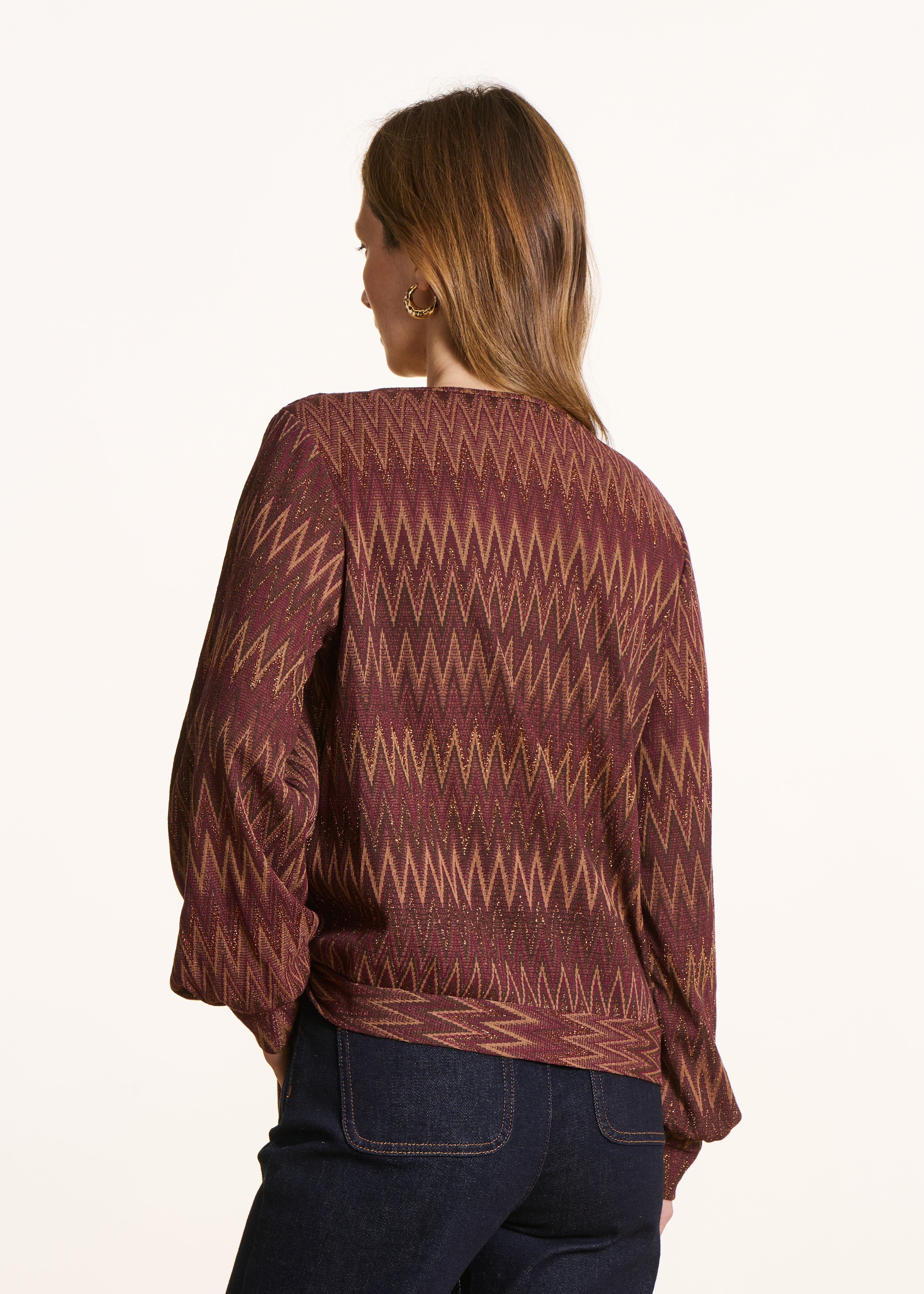 Oversized burgundy zigzag long sleeve T-shirt
