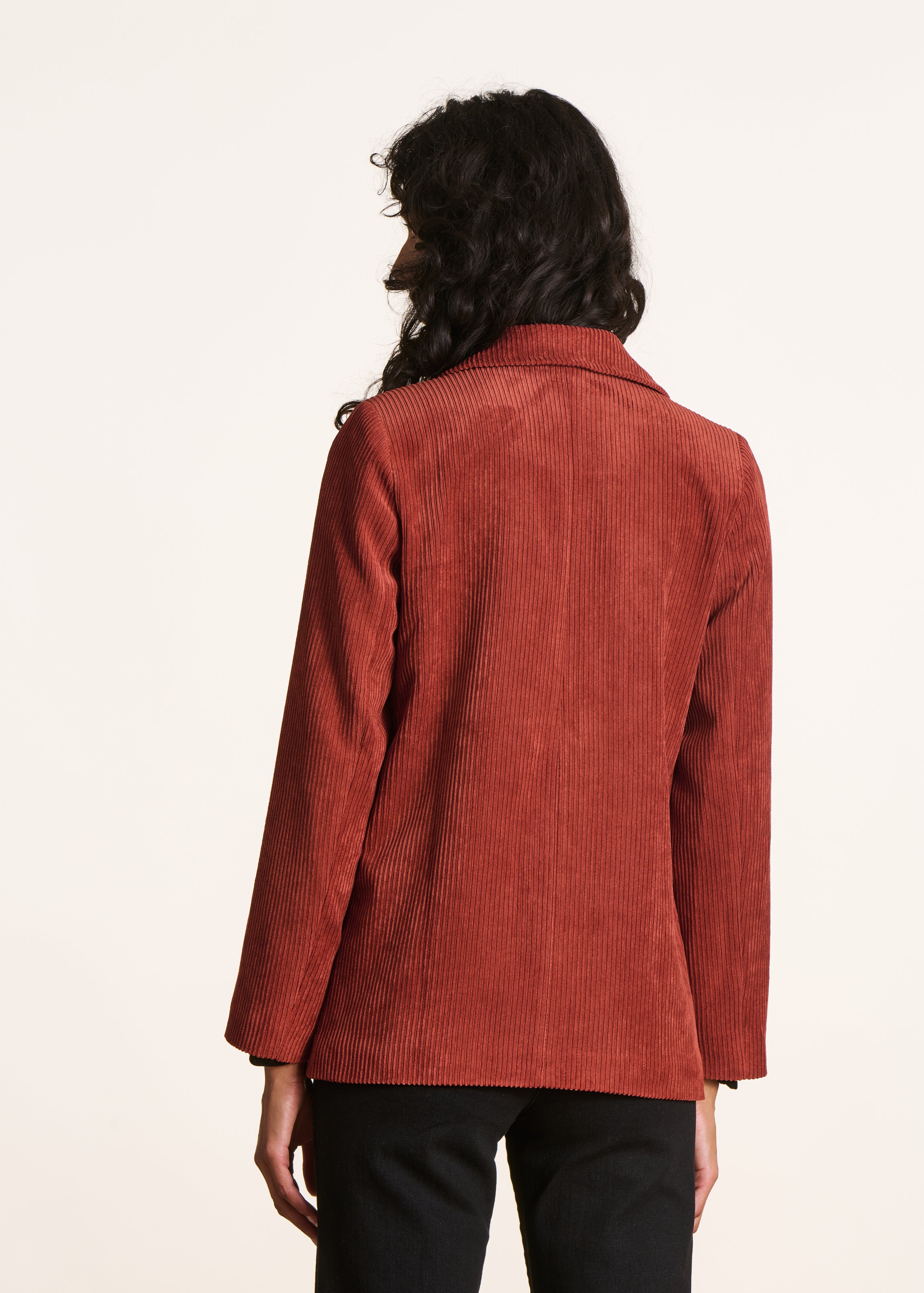 Veste tailleur terracotta en velours côtelé