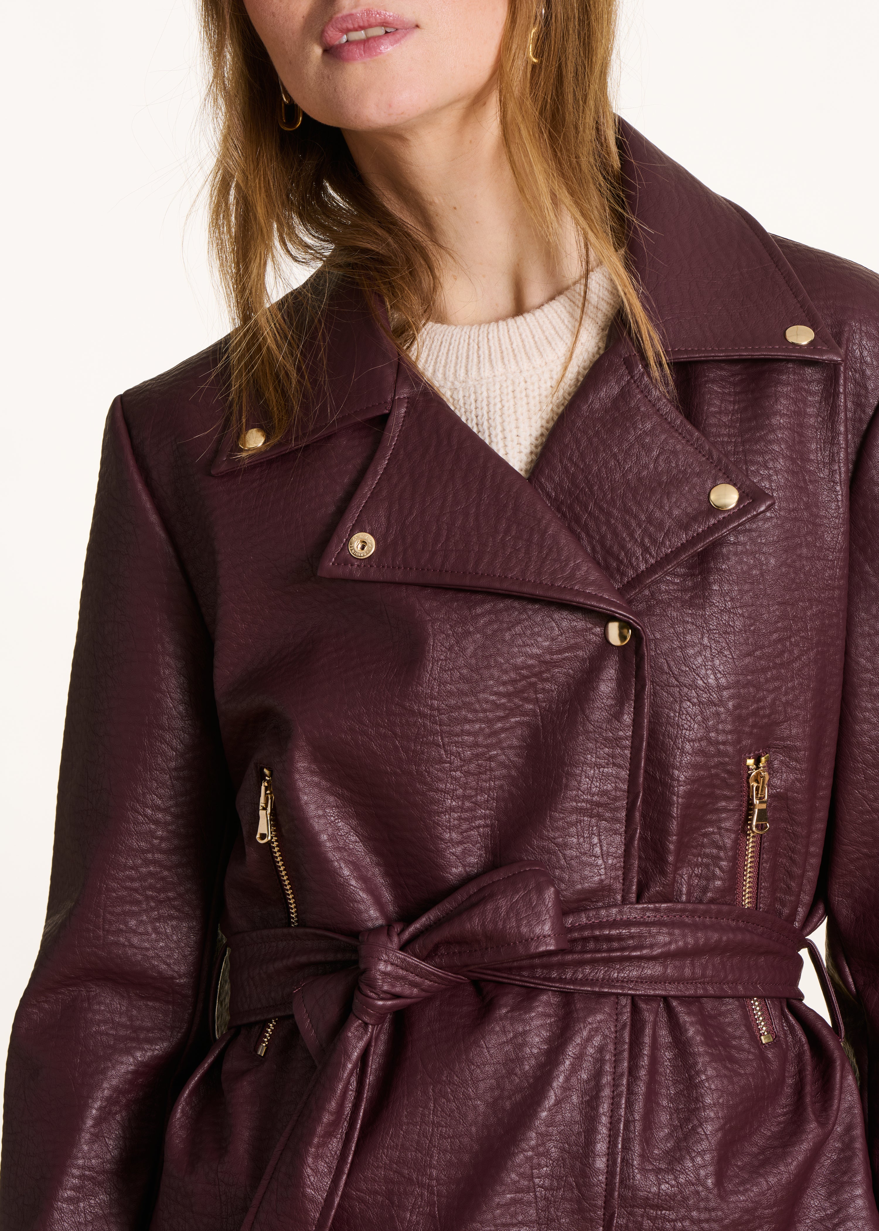 Blouson biker en similcuir bordeaux