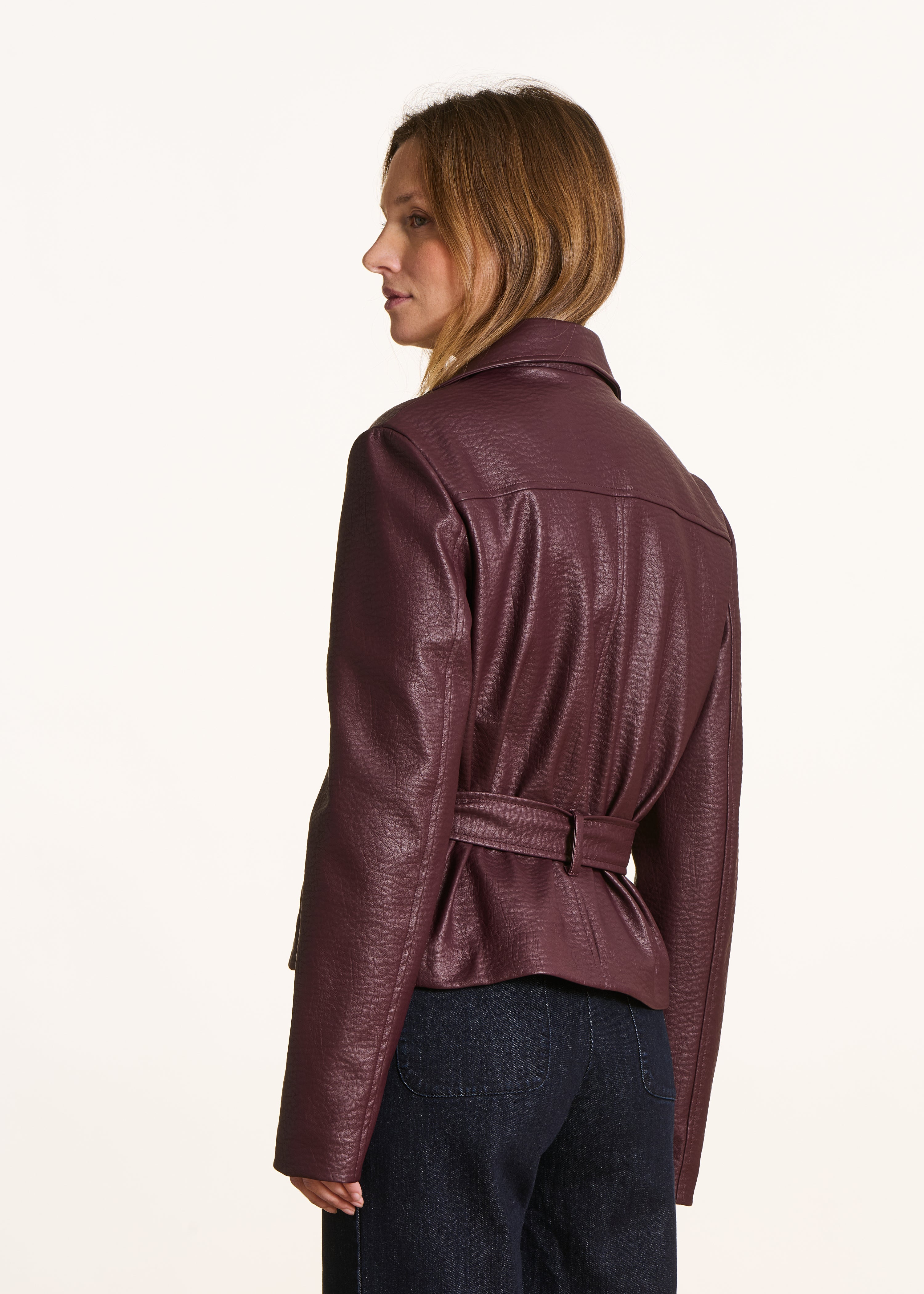 Blouson biker en similcuir bordeaux