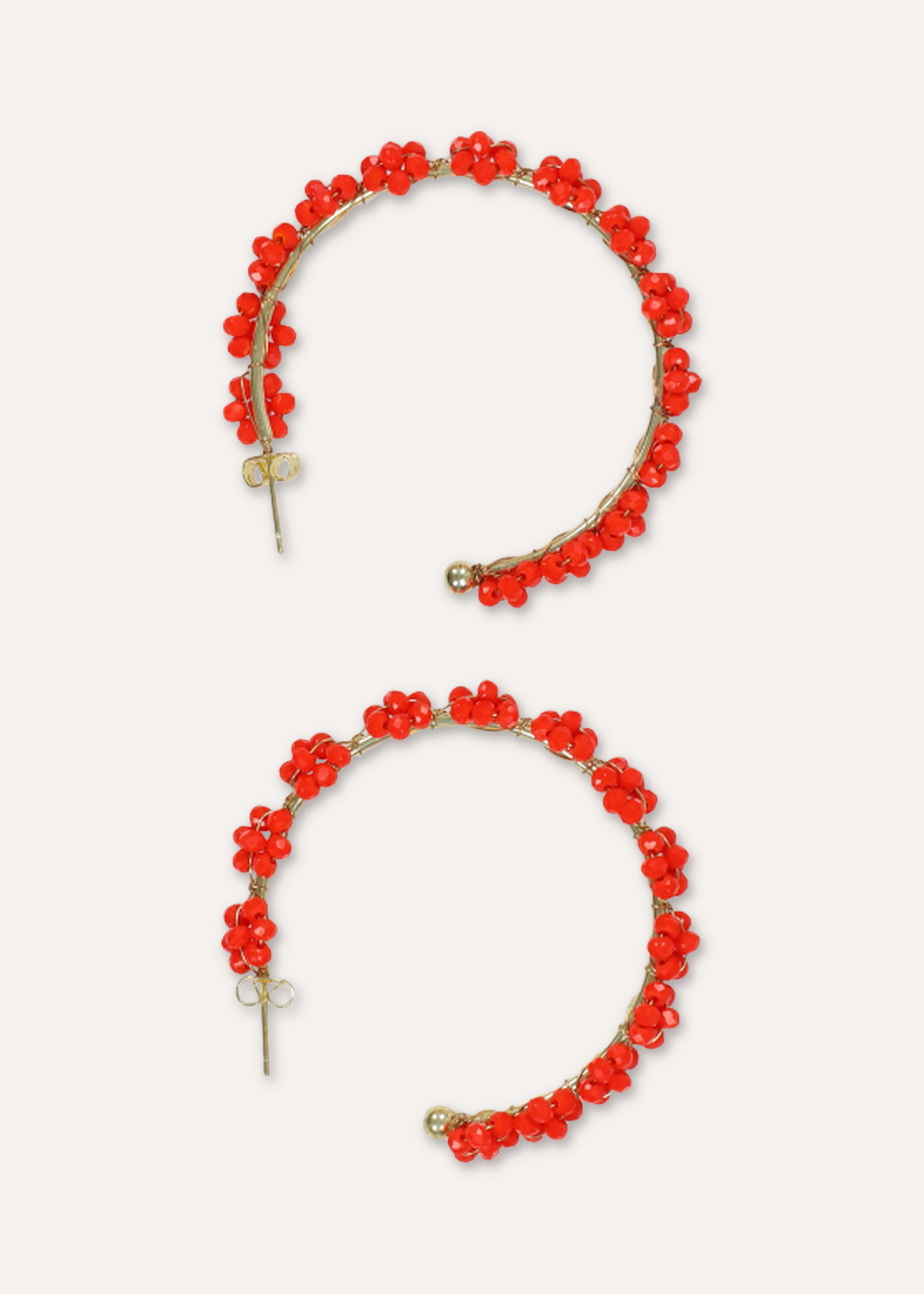 Orange pearl flower hoop earrings