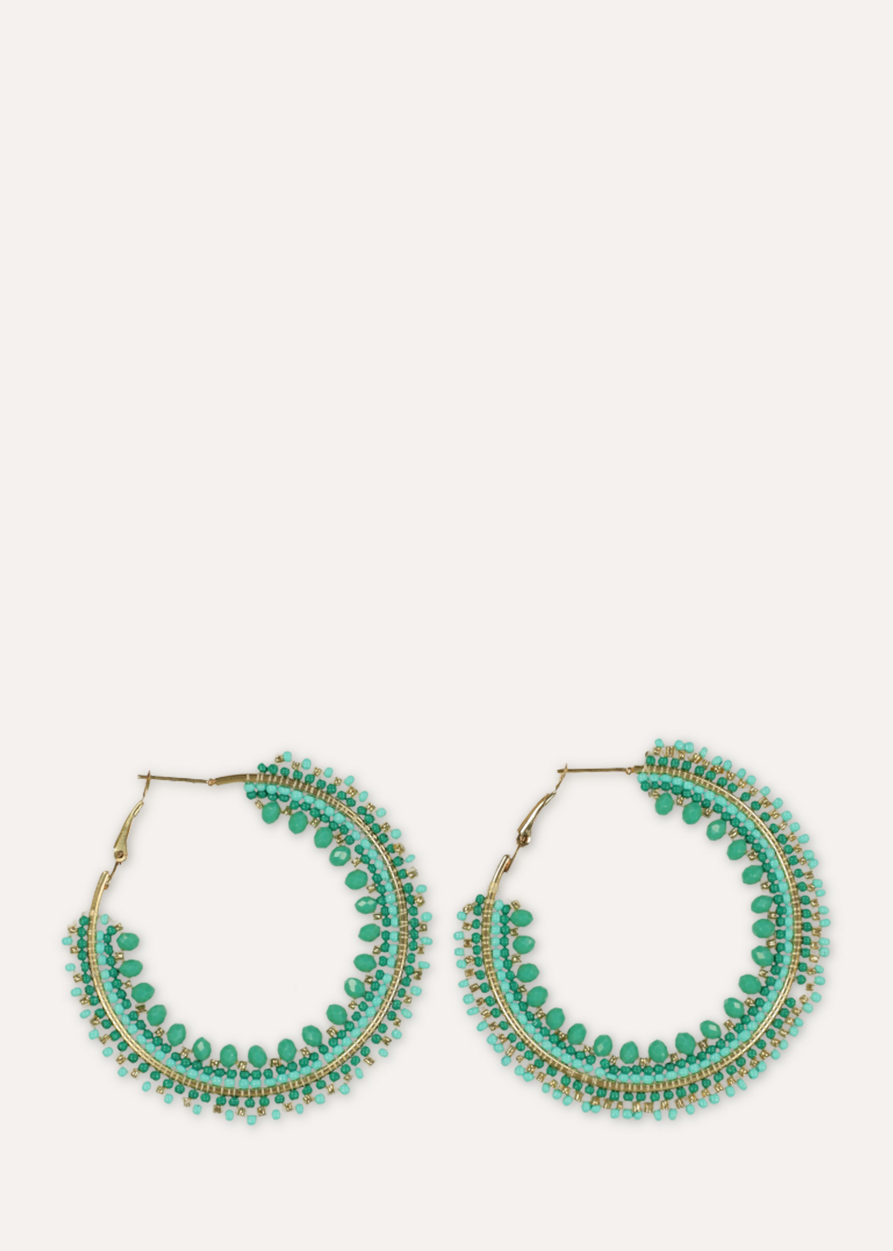 Green Pearl Hoop Earrings