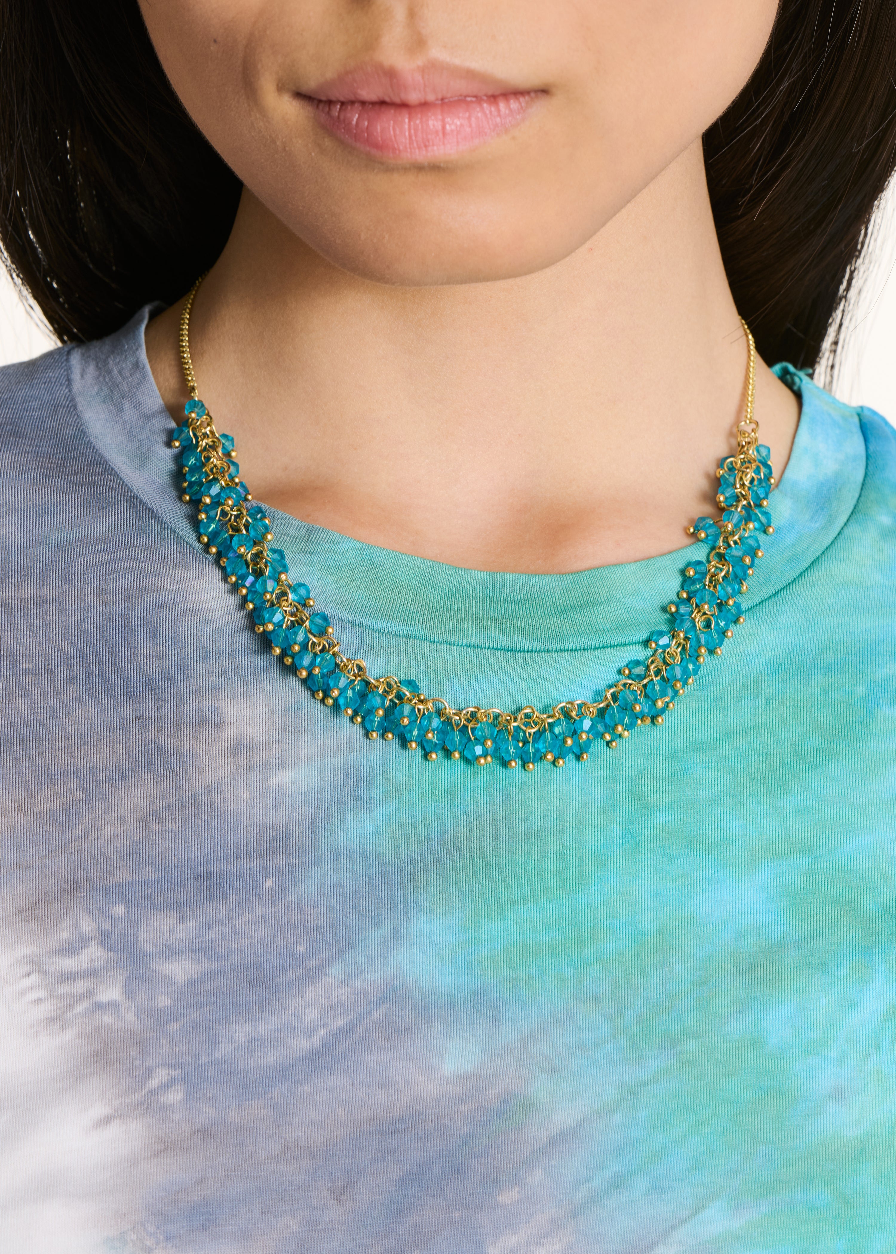 Blue Glass Bead Choker Necklace