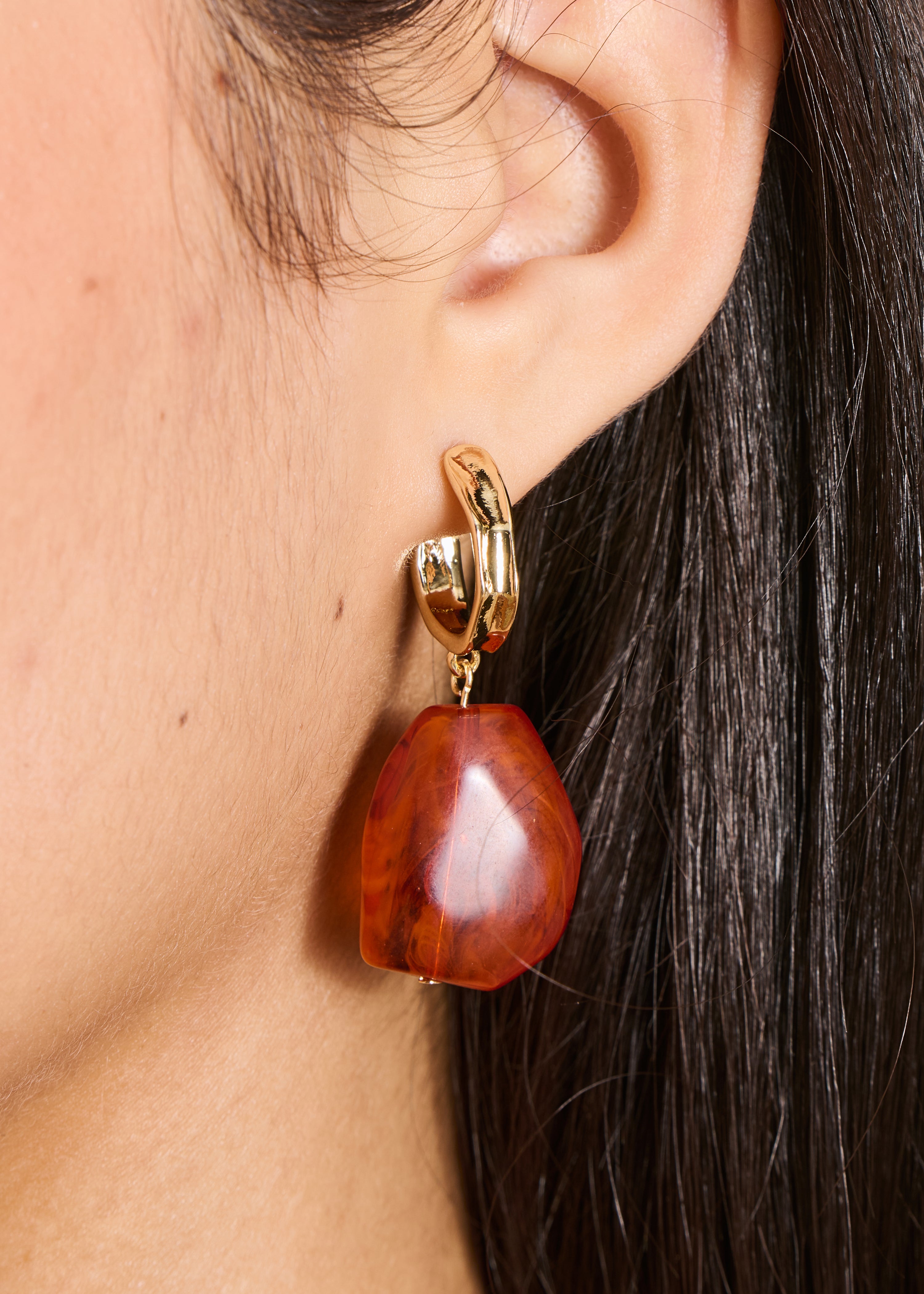 Goldene und braune hängende Ohrringe