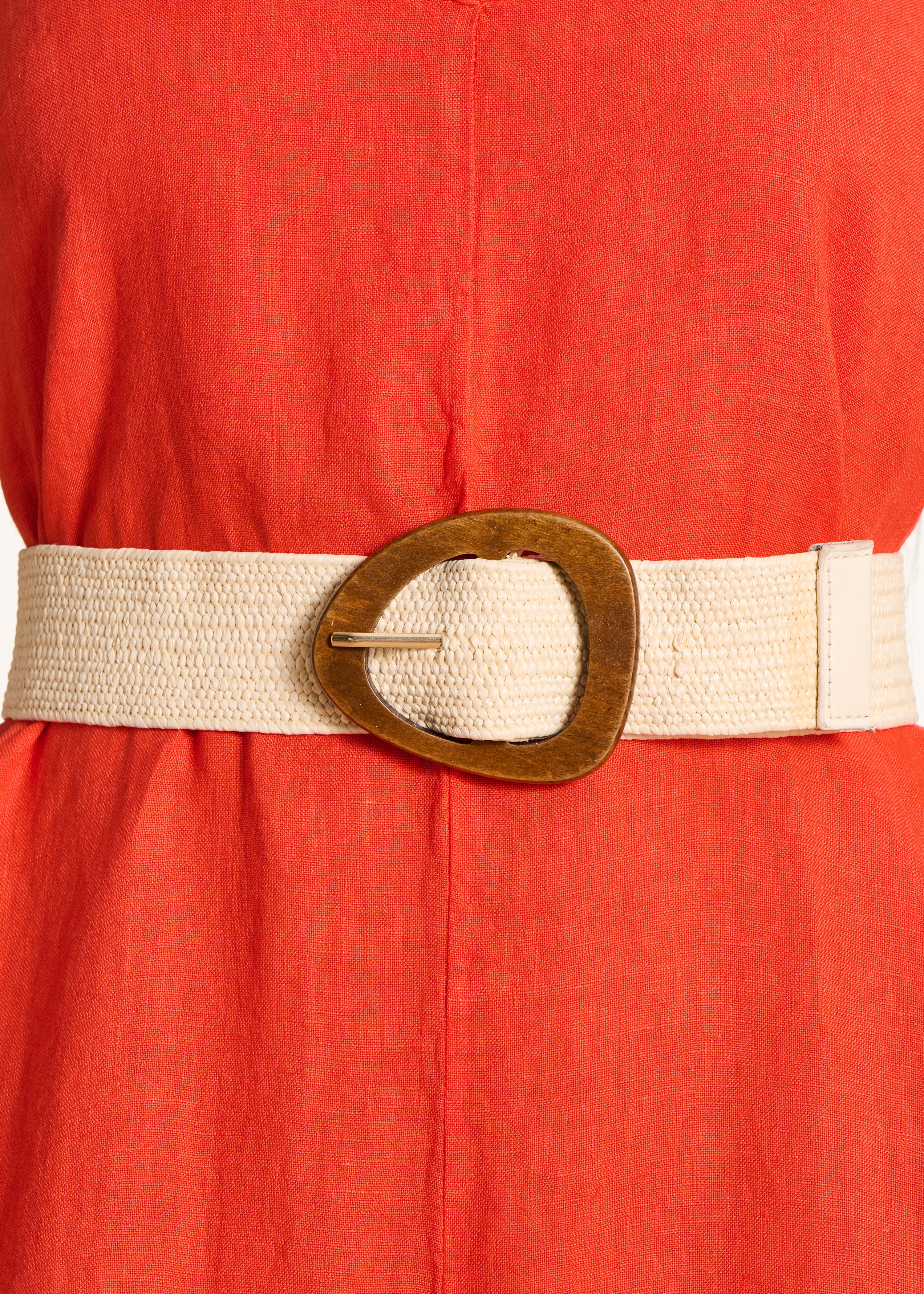 Off-white elastic belt with wooden buckle