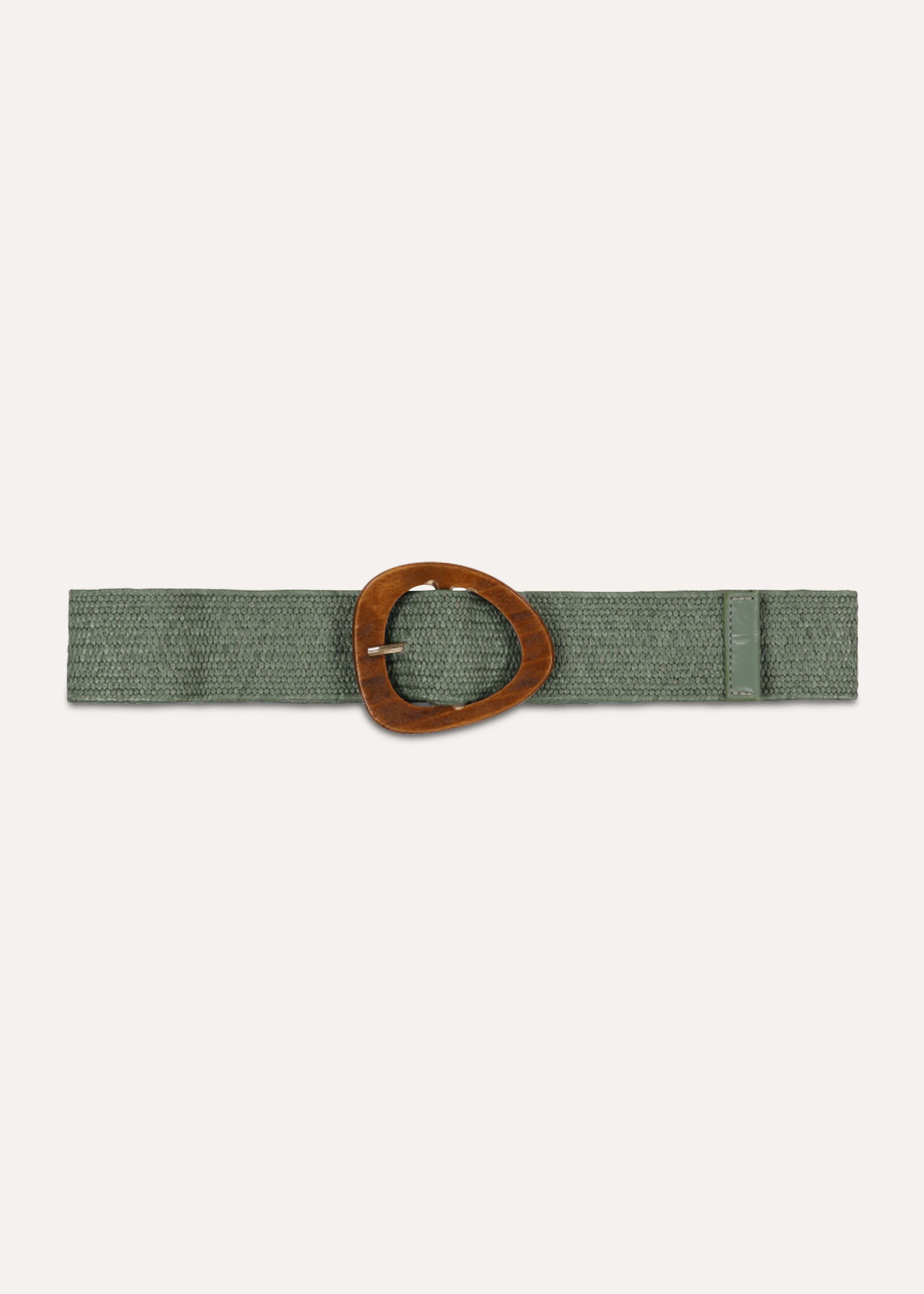 Elastic khaki belt with wooden buckle
