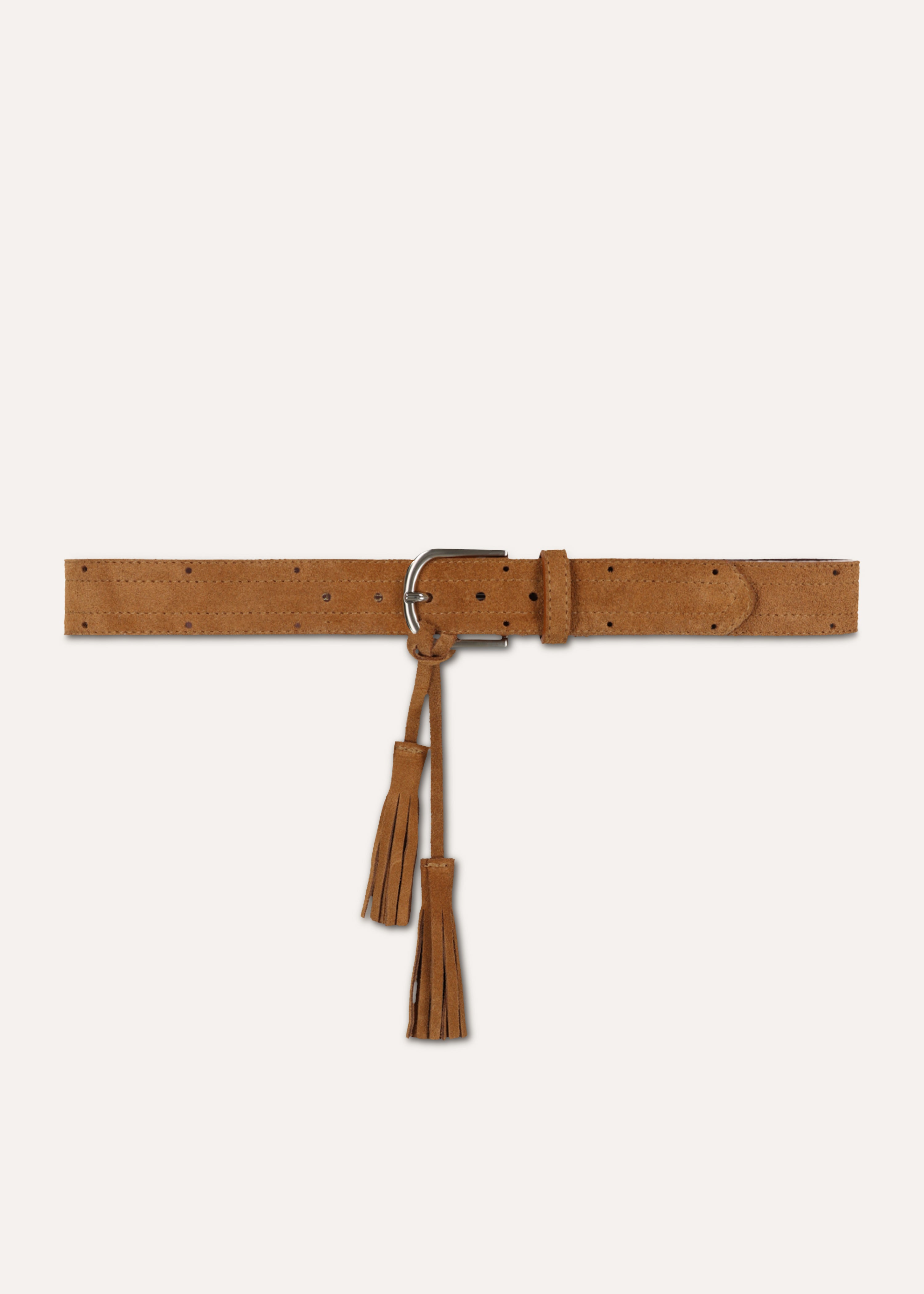 Camel leather belt with tassels