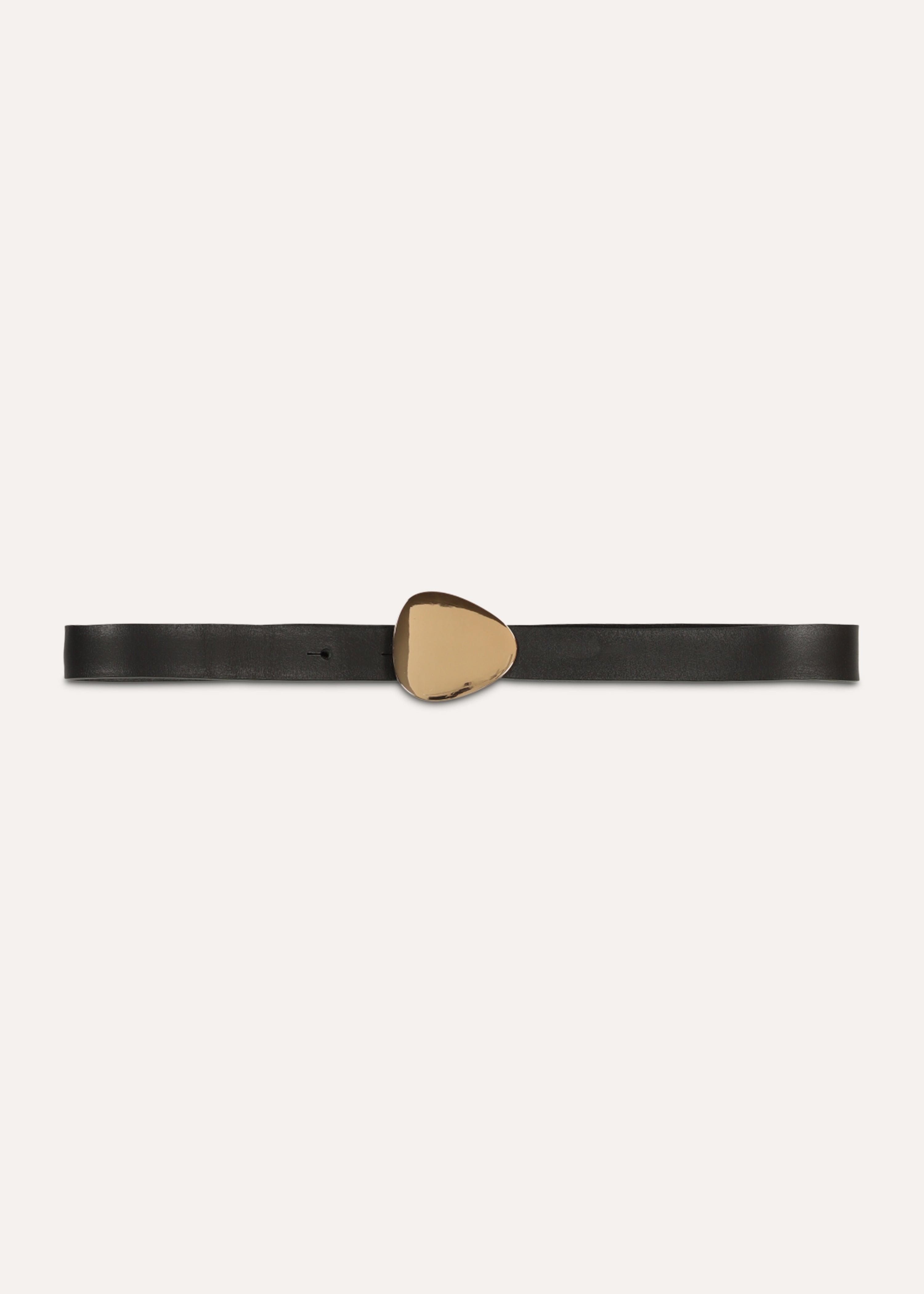 Black leather belt with triangular buckle