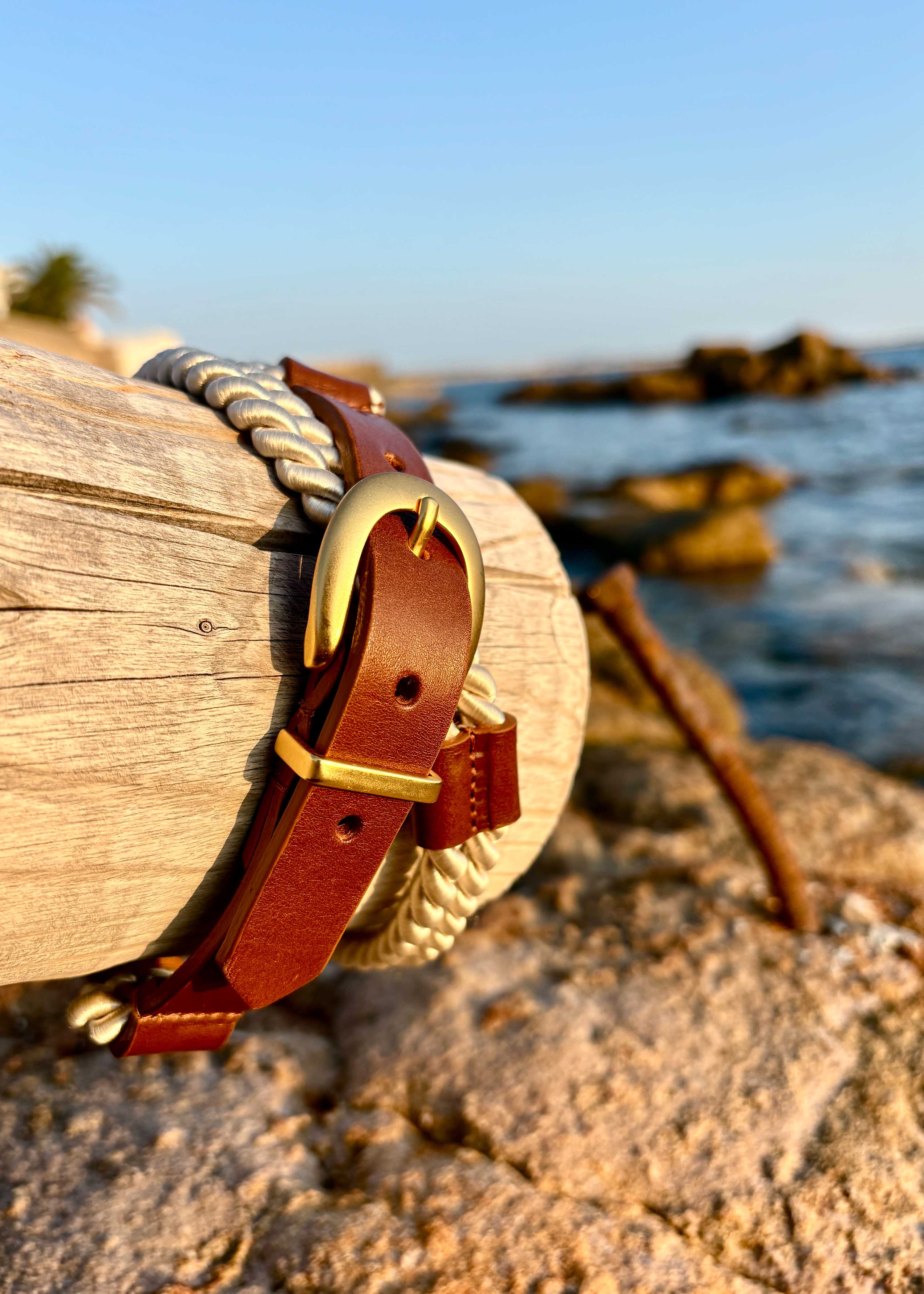 Camel leather rope belt