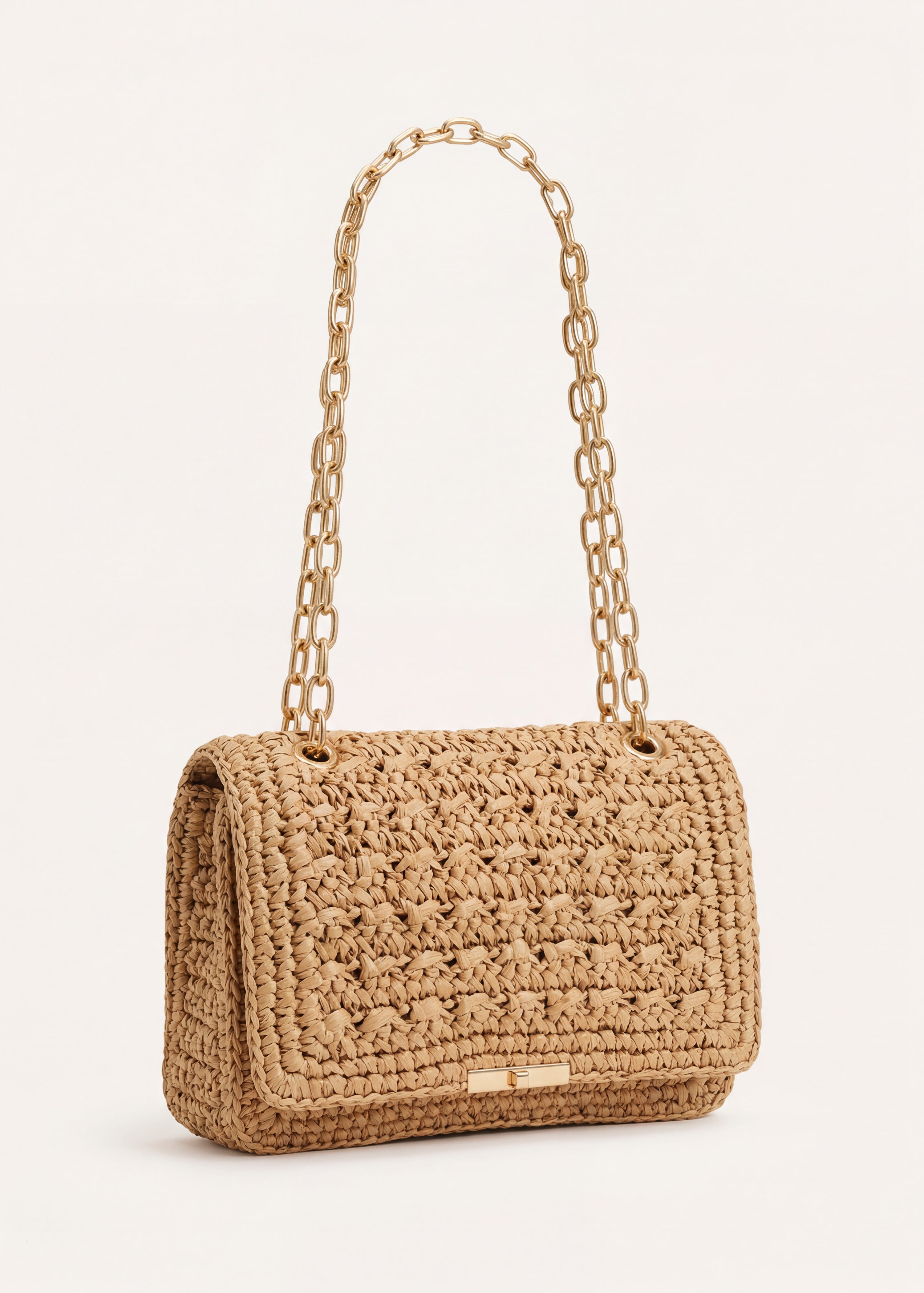 Beige straw shoulder bag