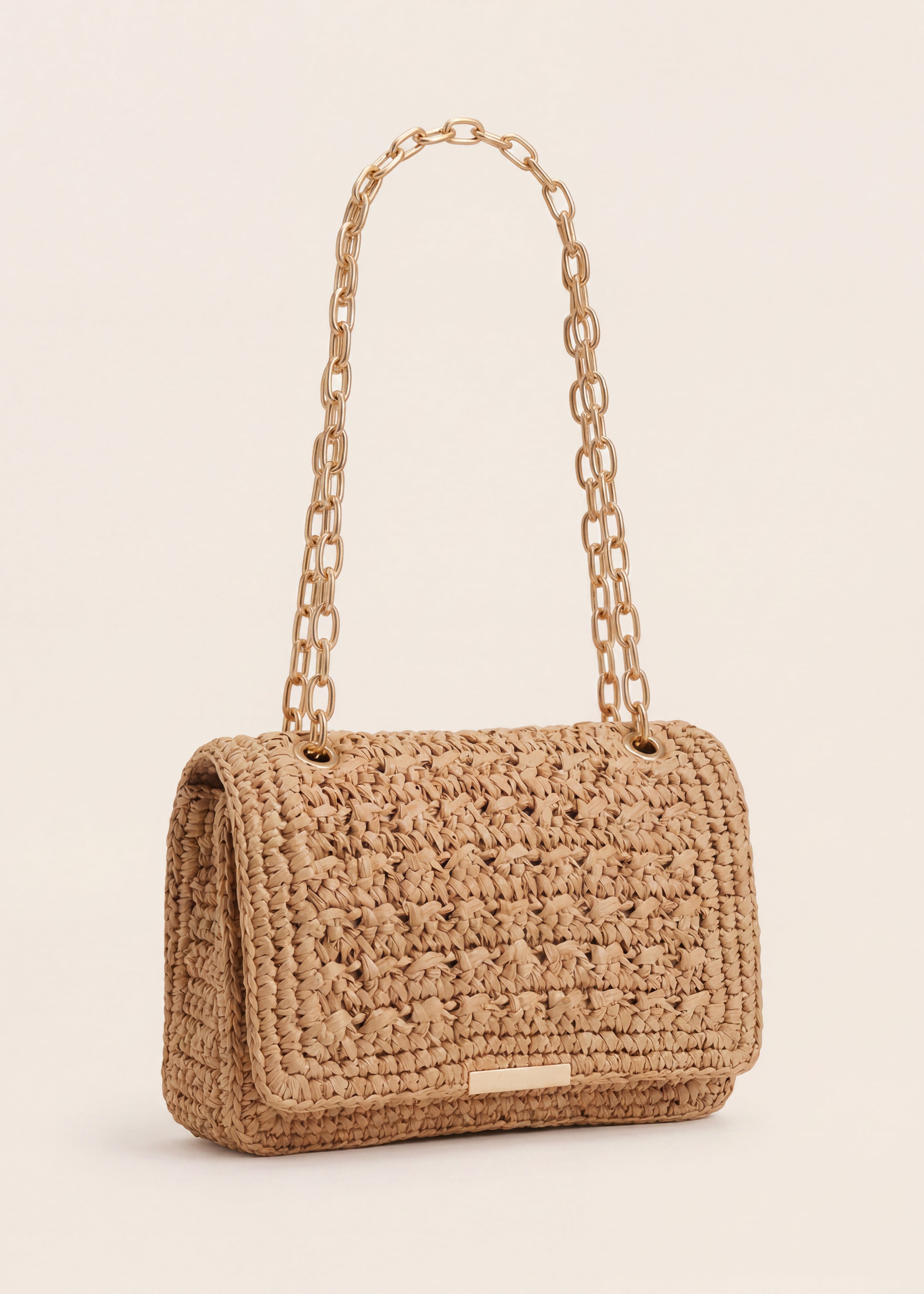Borsa a tracolla beige in paglia
