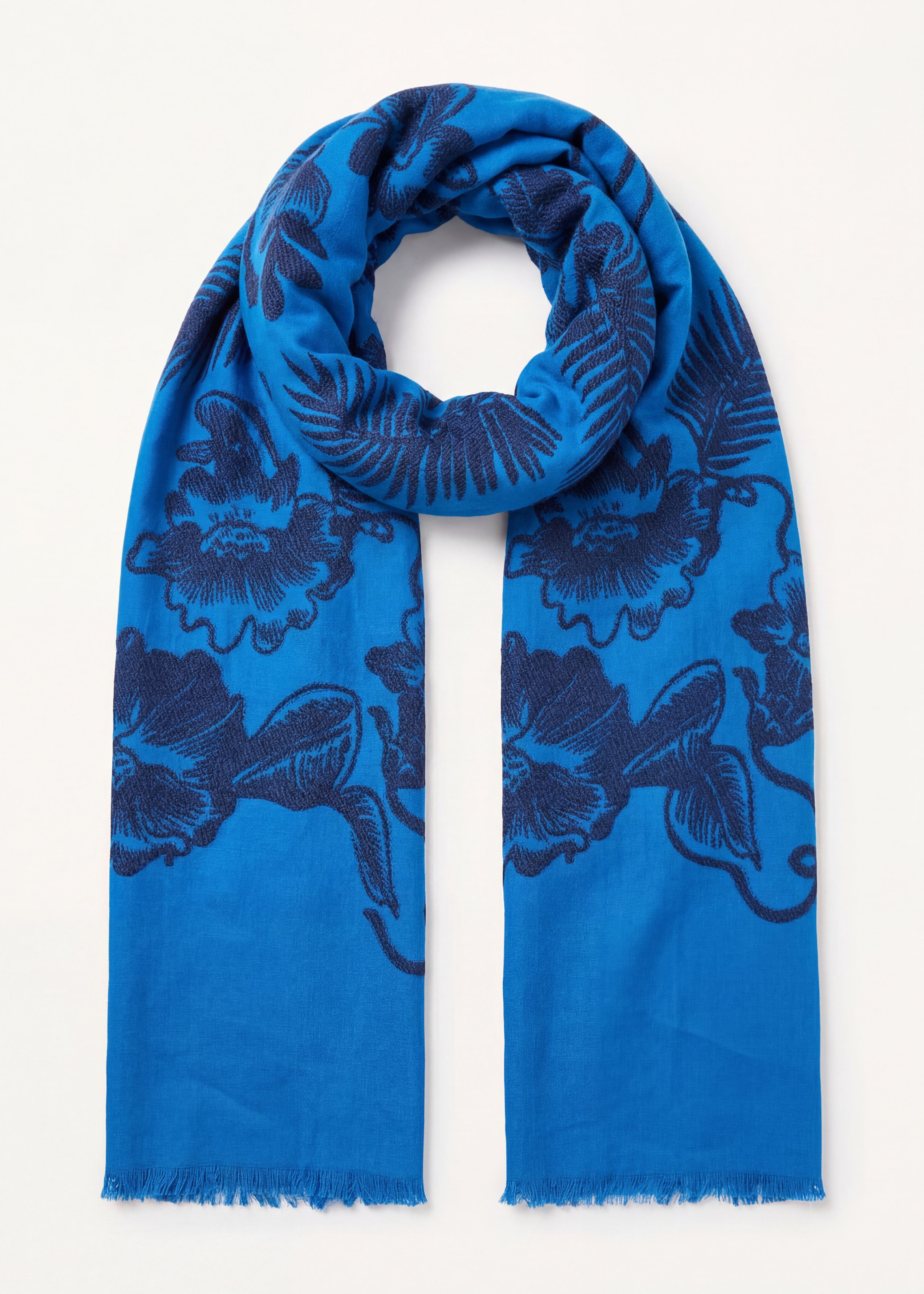 Blauwe jacquard sjaal met lurex randen