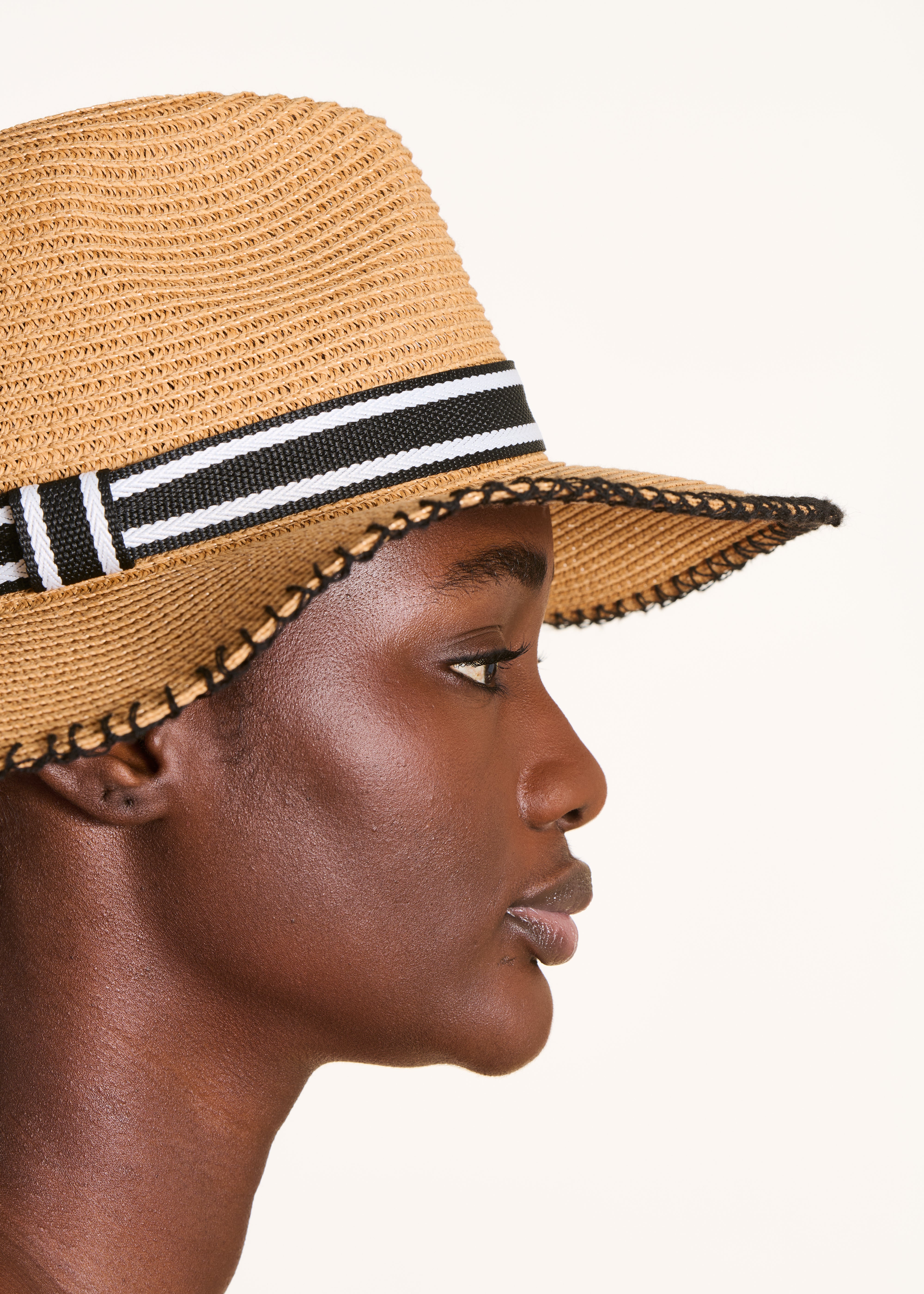 Straw hat with removable ribbon