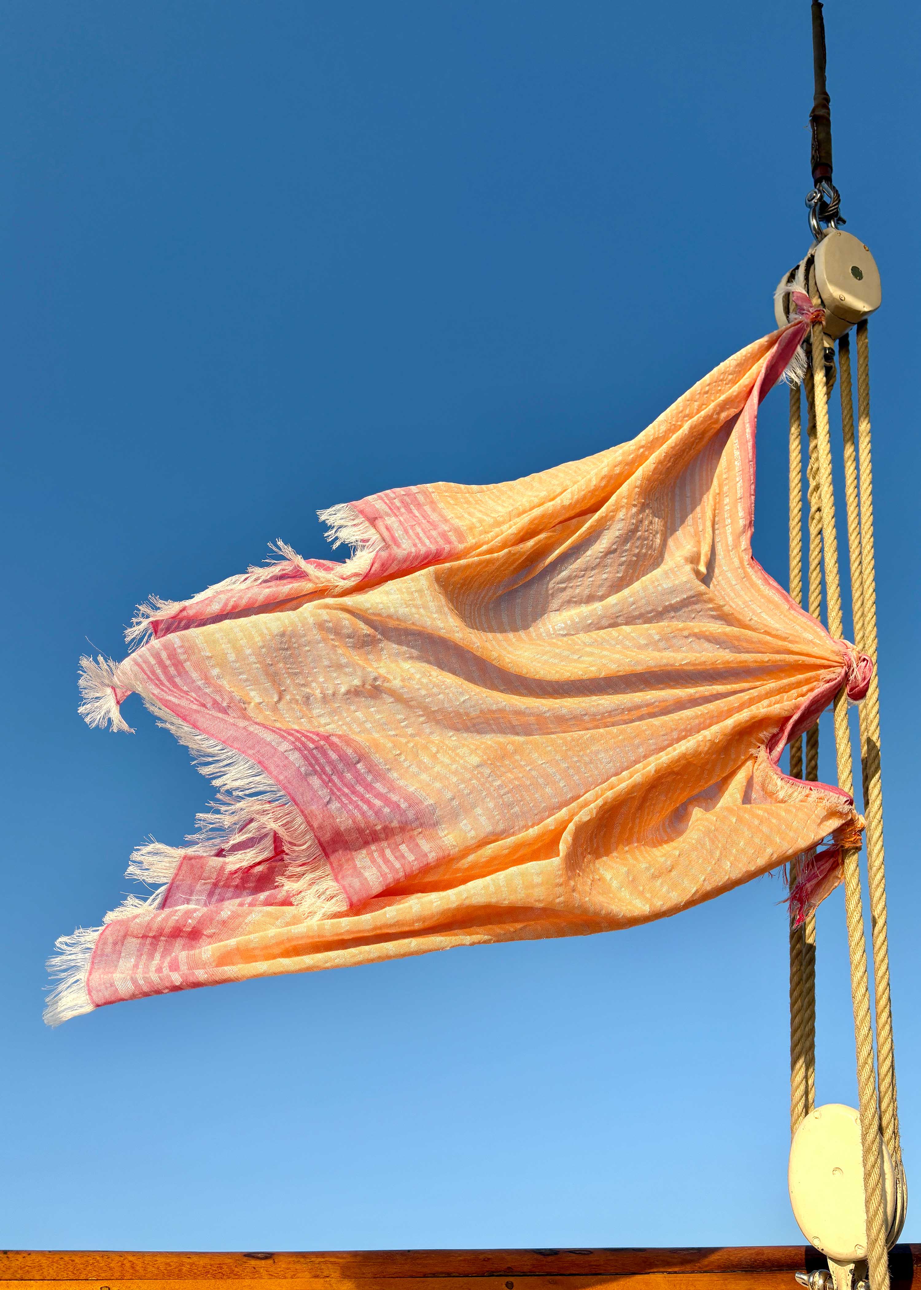 Orange cotton scarf with lurex stripes
