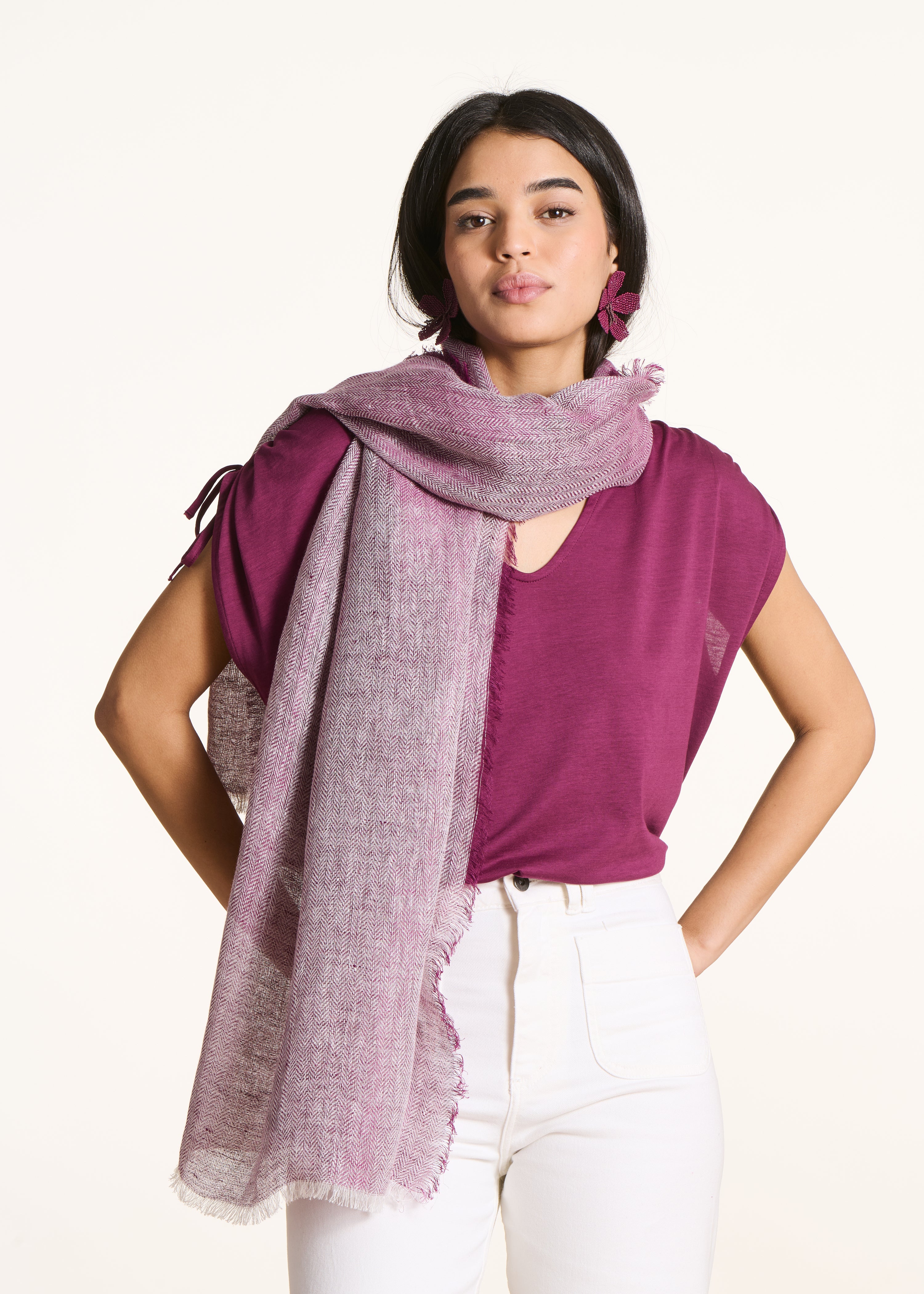 Purple linen scarf