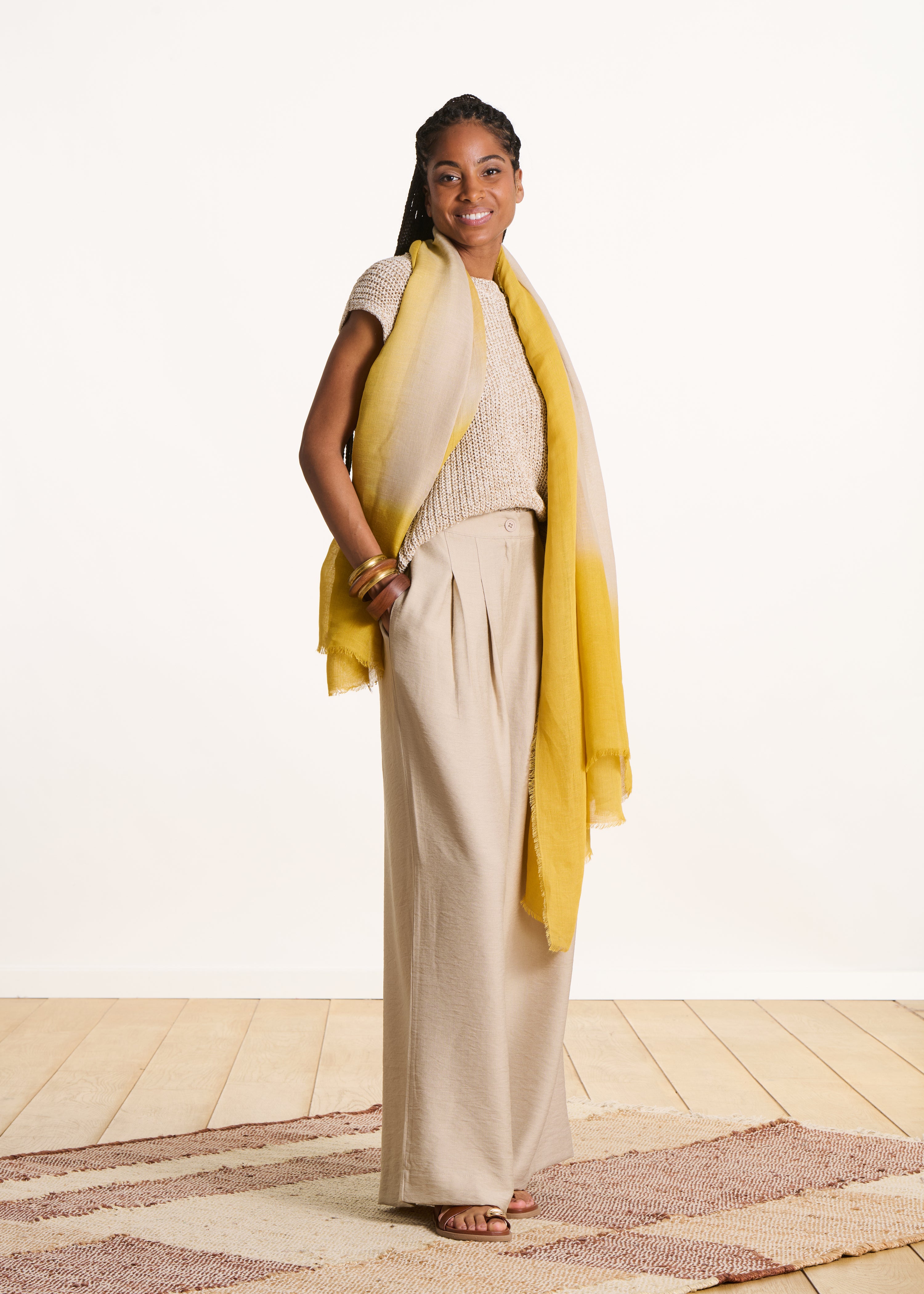 Foulard stampato giallo tie & dye in cotone e lino