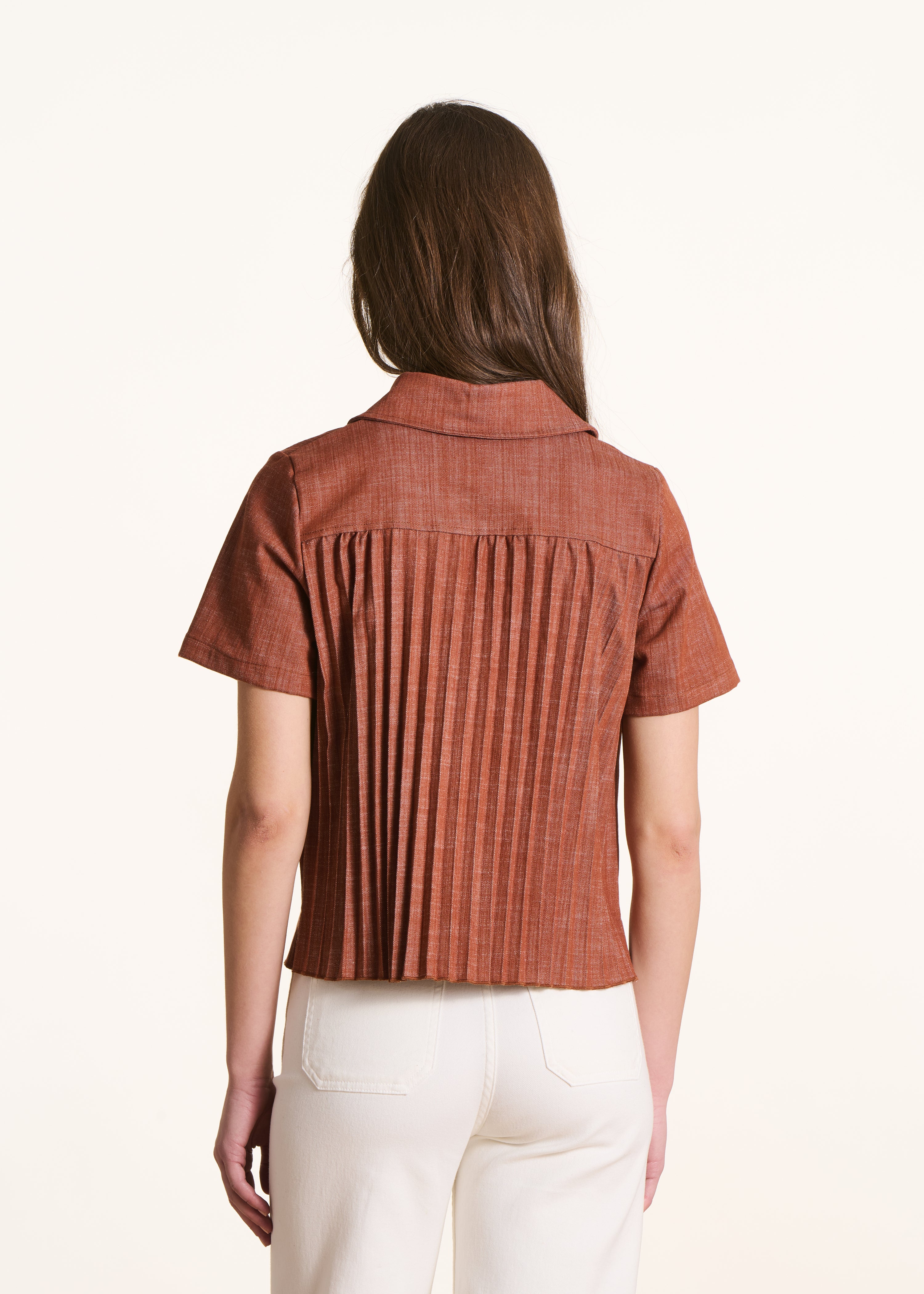 Terracotta denim shirt with short sleeves