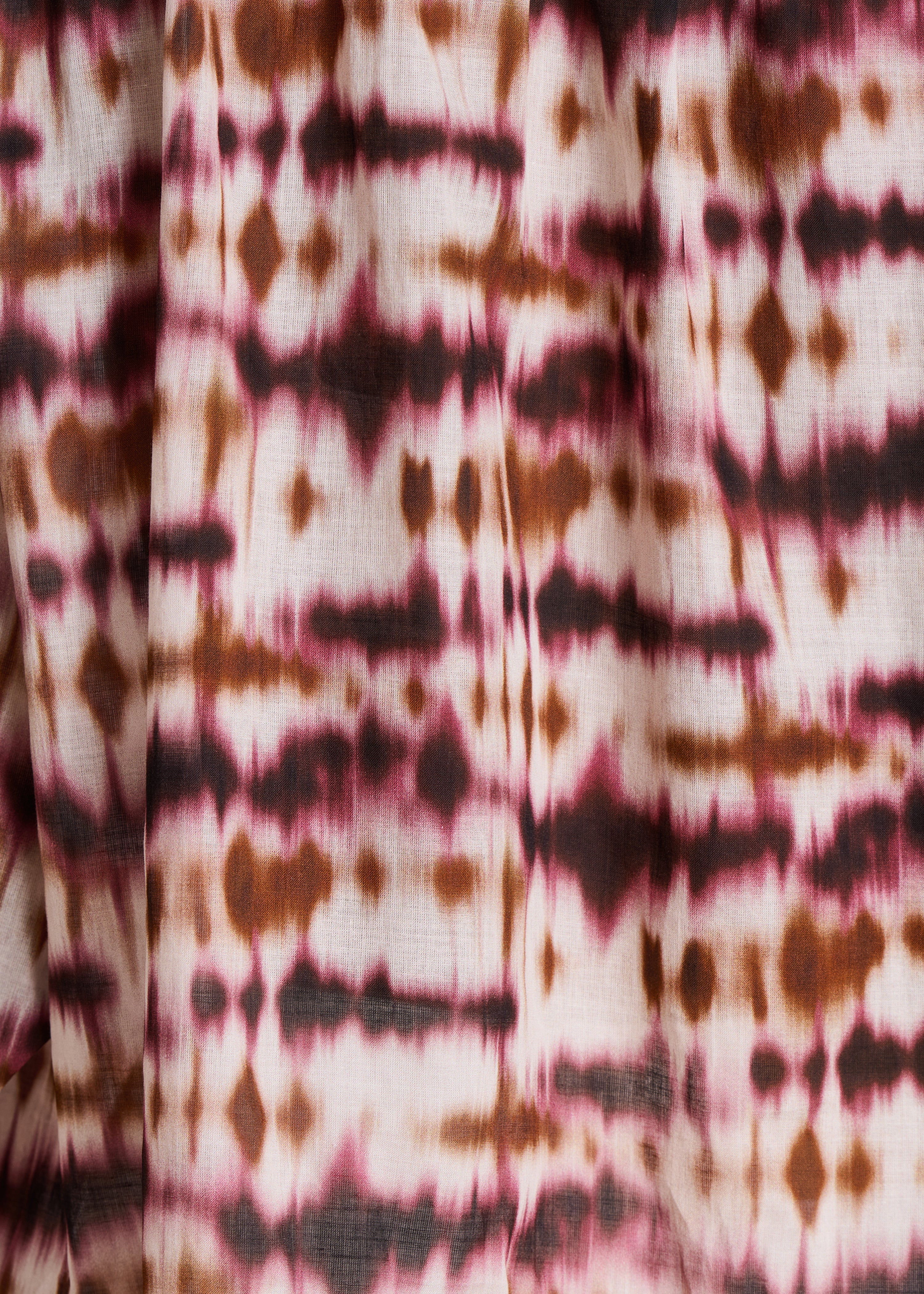Organic cotton blouse with burgundy tie-dye print