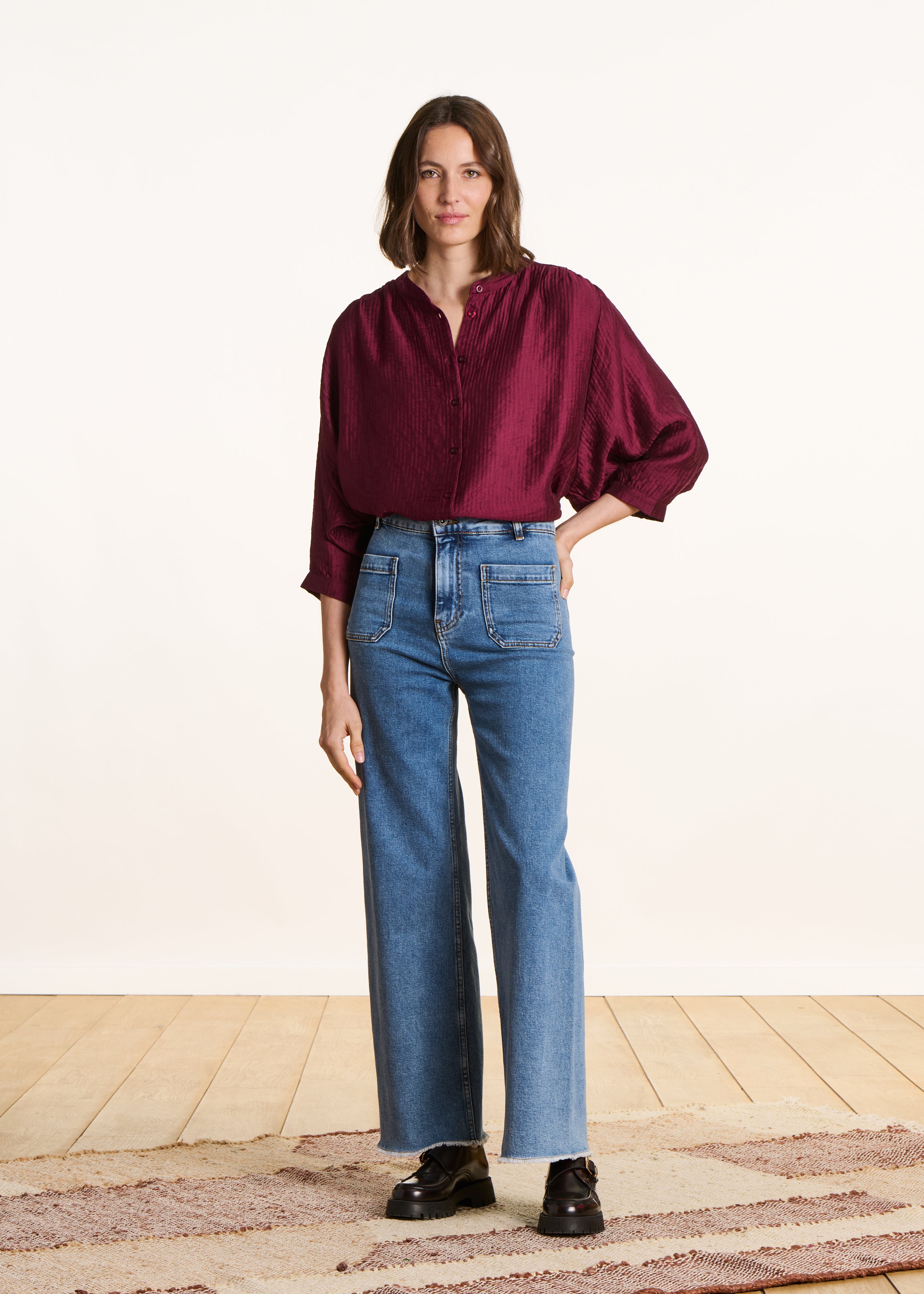 Chemise ample bordeaux à manches longues