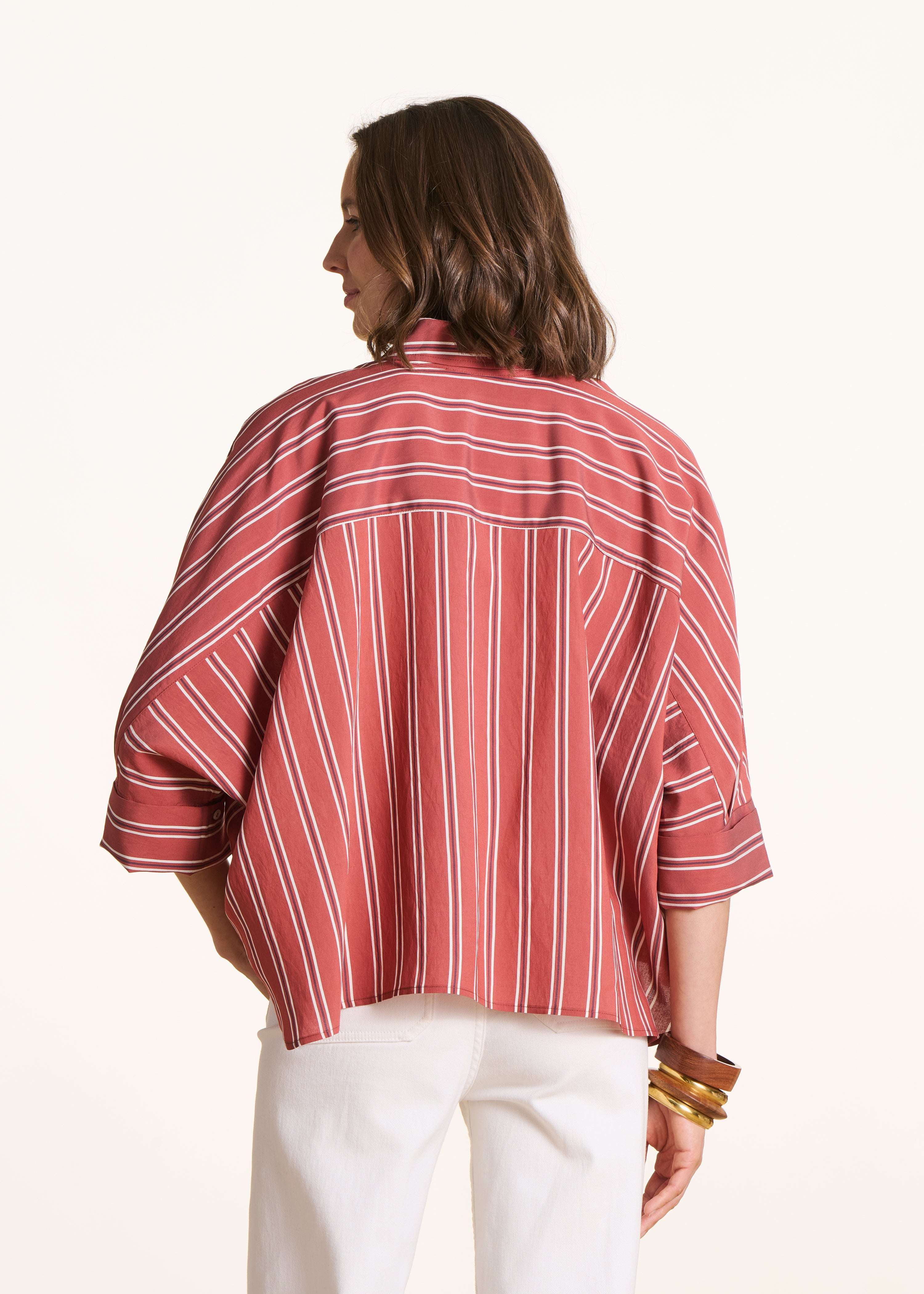 Red oversized striped poplin shirt