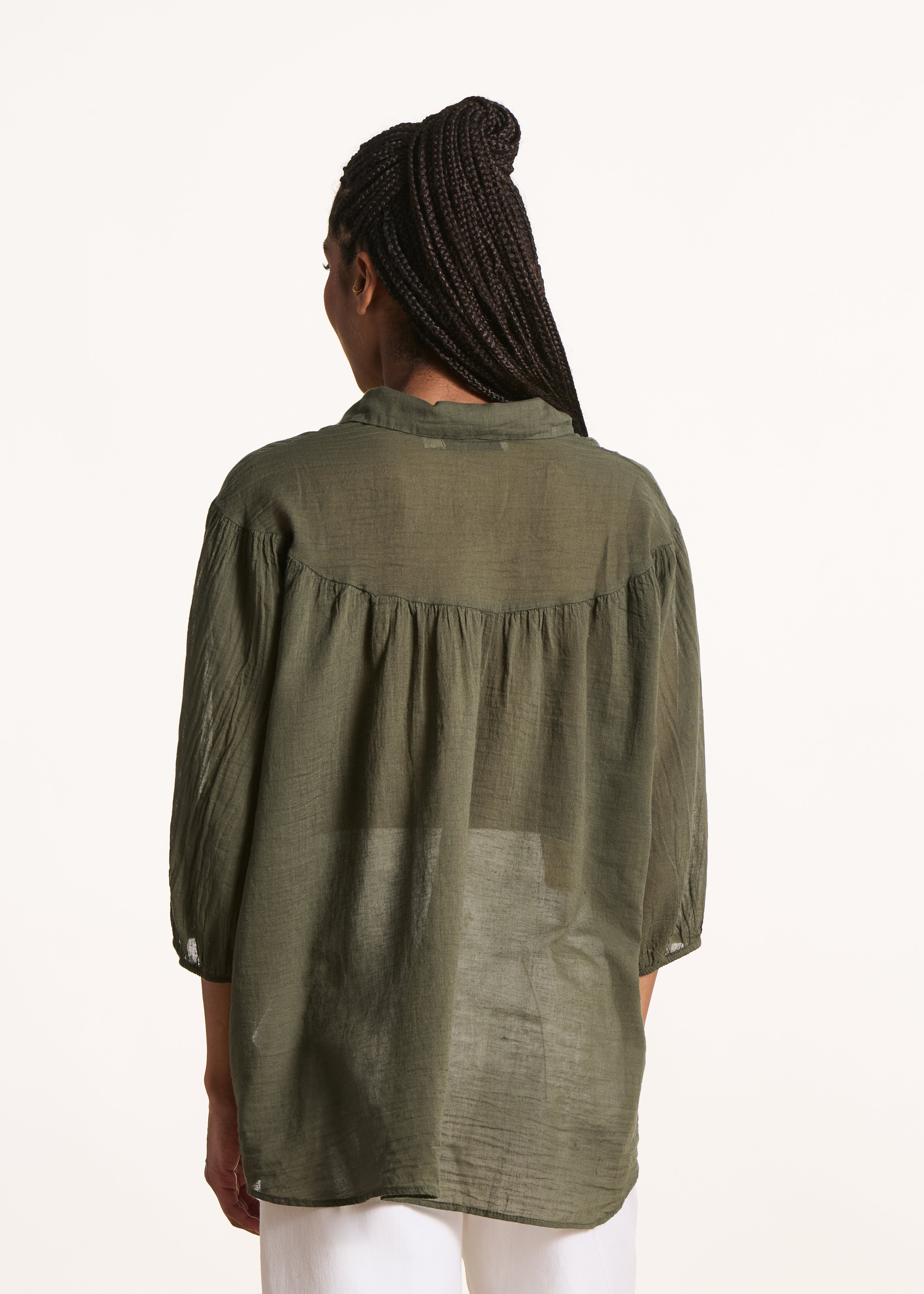Chemise oversize en voile de coton kaki