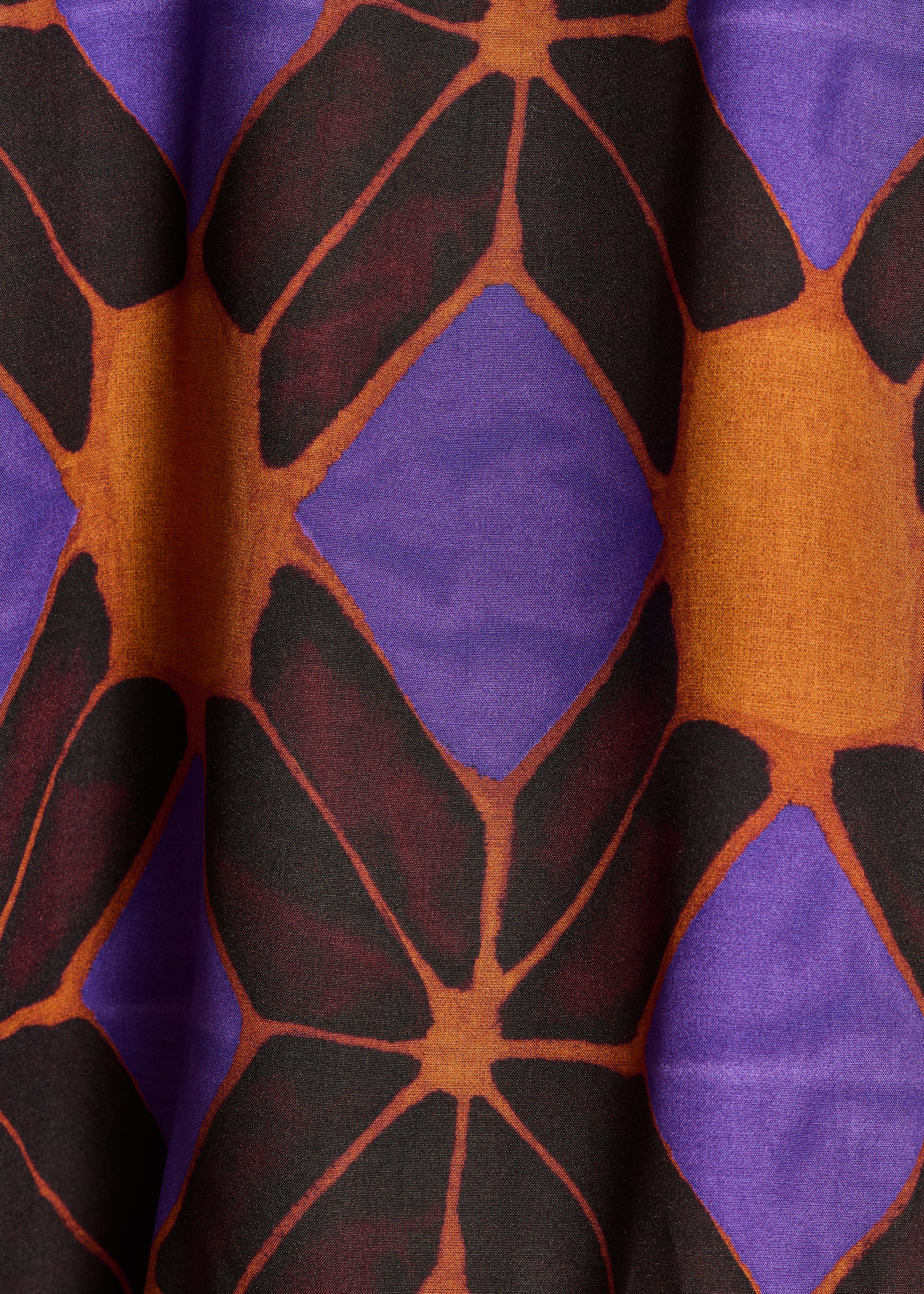 Camicia ampia arancione e viola con stampa