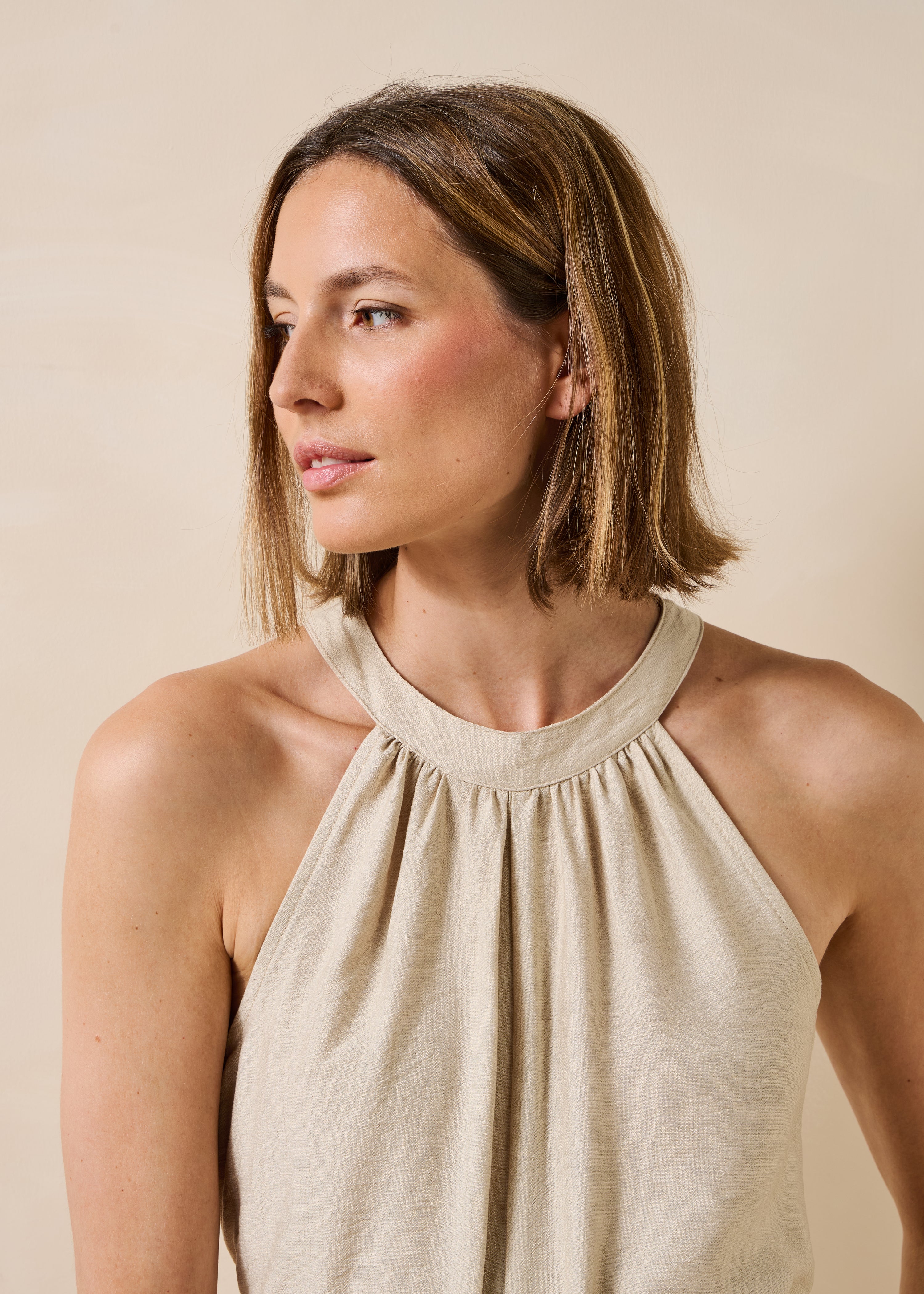 Tuta lunga fluida écrue in jacquard