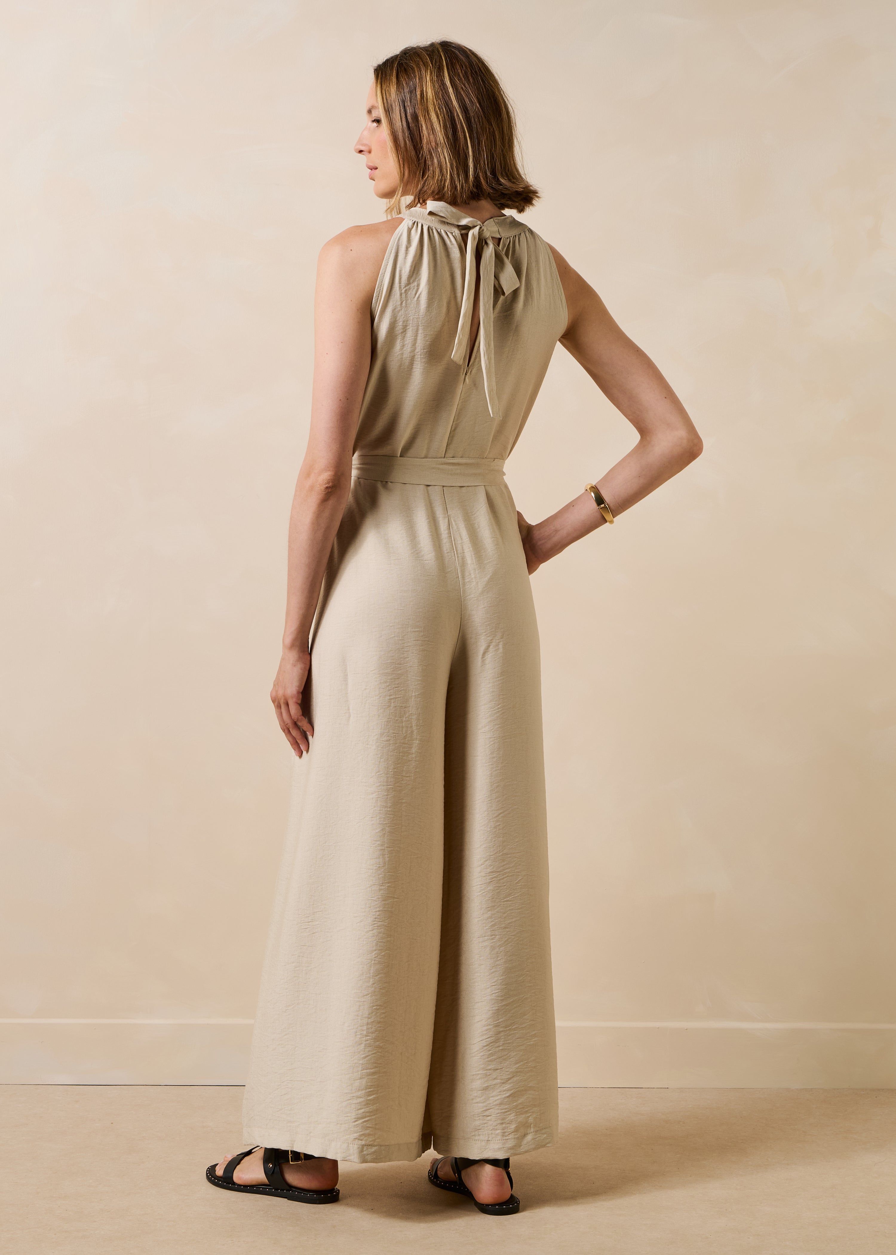 Tuta lunga fluida écrue in jacquard