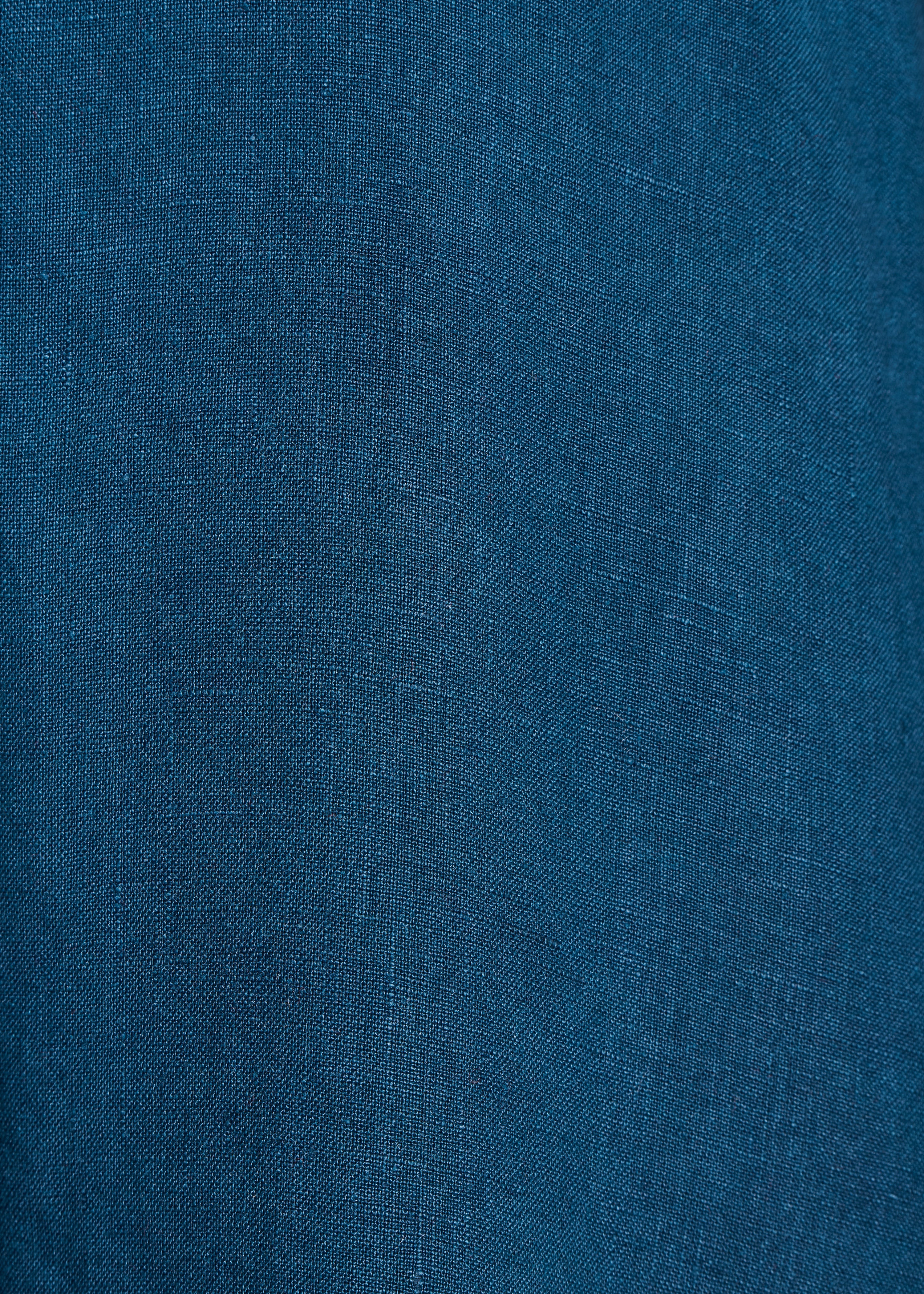 Petrolblauwe linnen jumpsuit met elastische bandjes