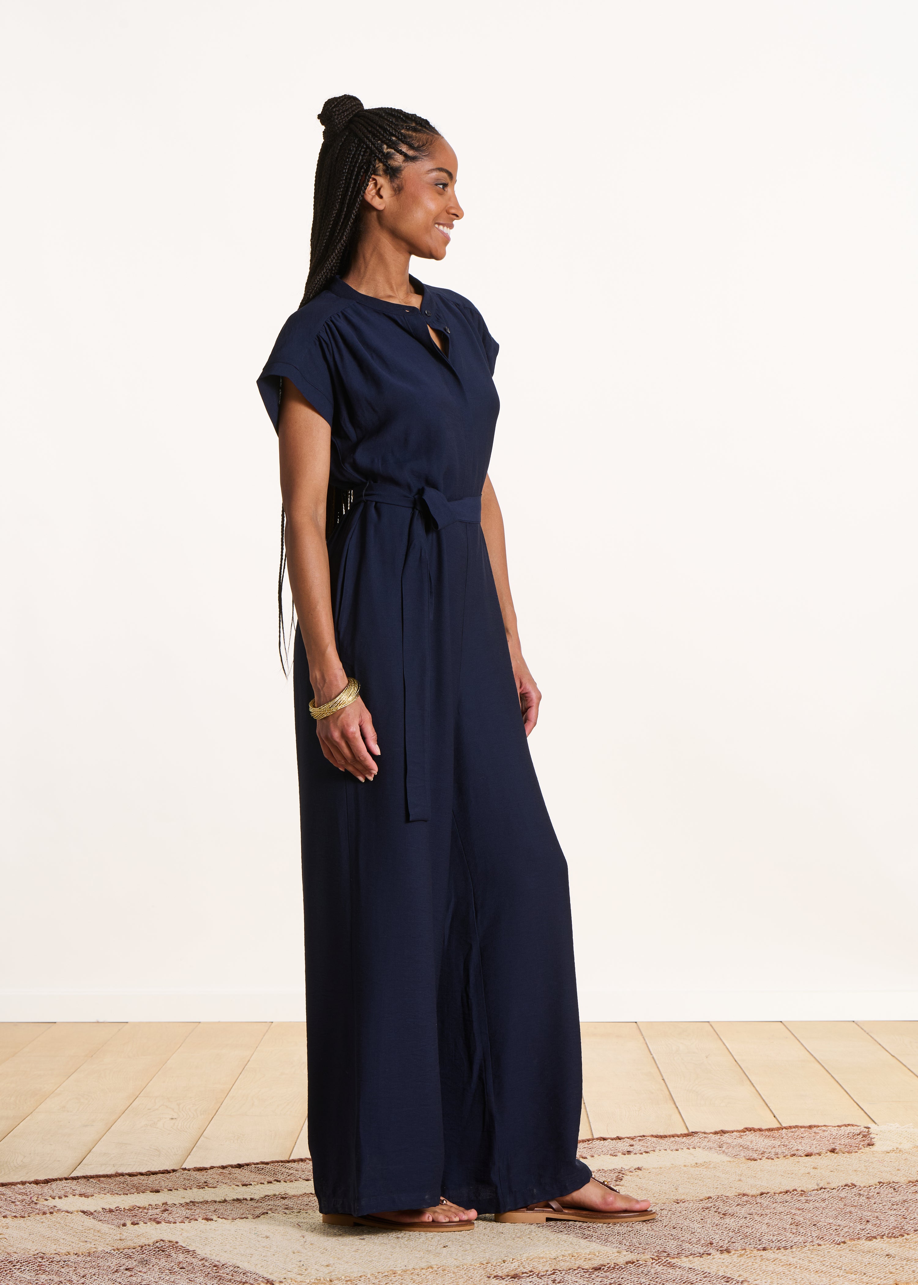 Navy Blue Short Sleeve Jumpsuit