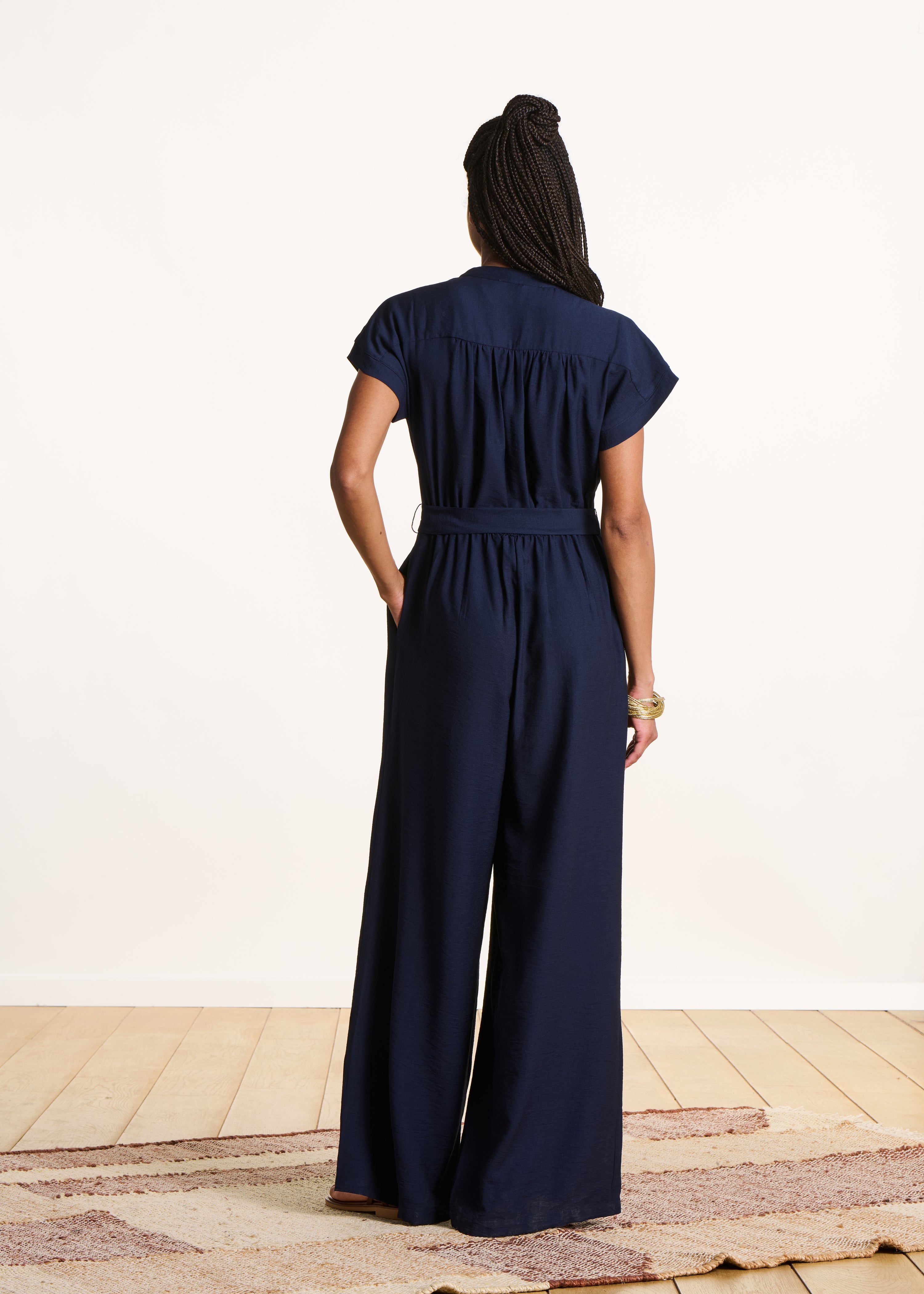 Navy Blue Short Sleeve Jumpsuit
