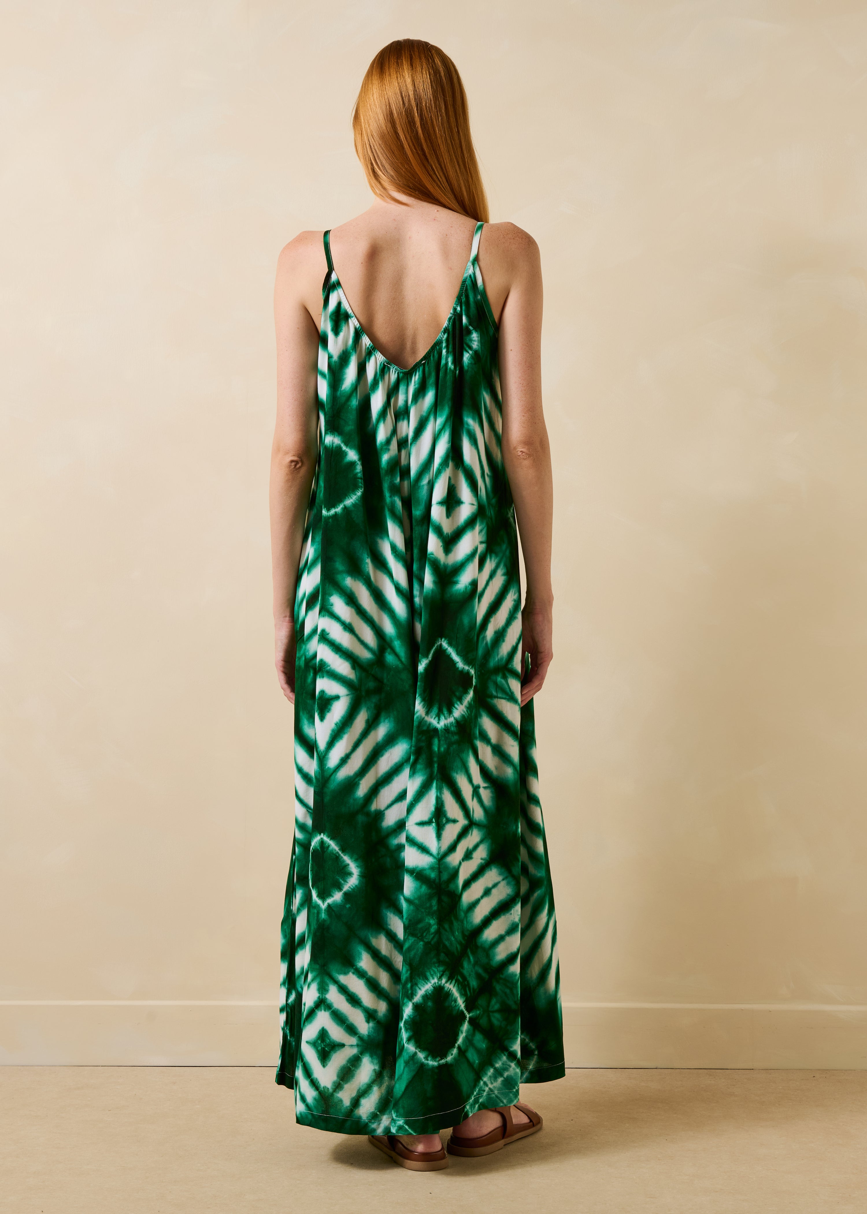Loose green printed strap jumpsuit