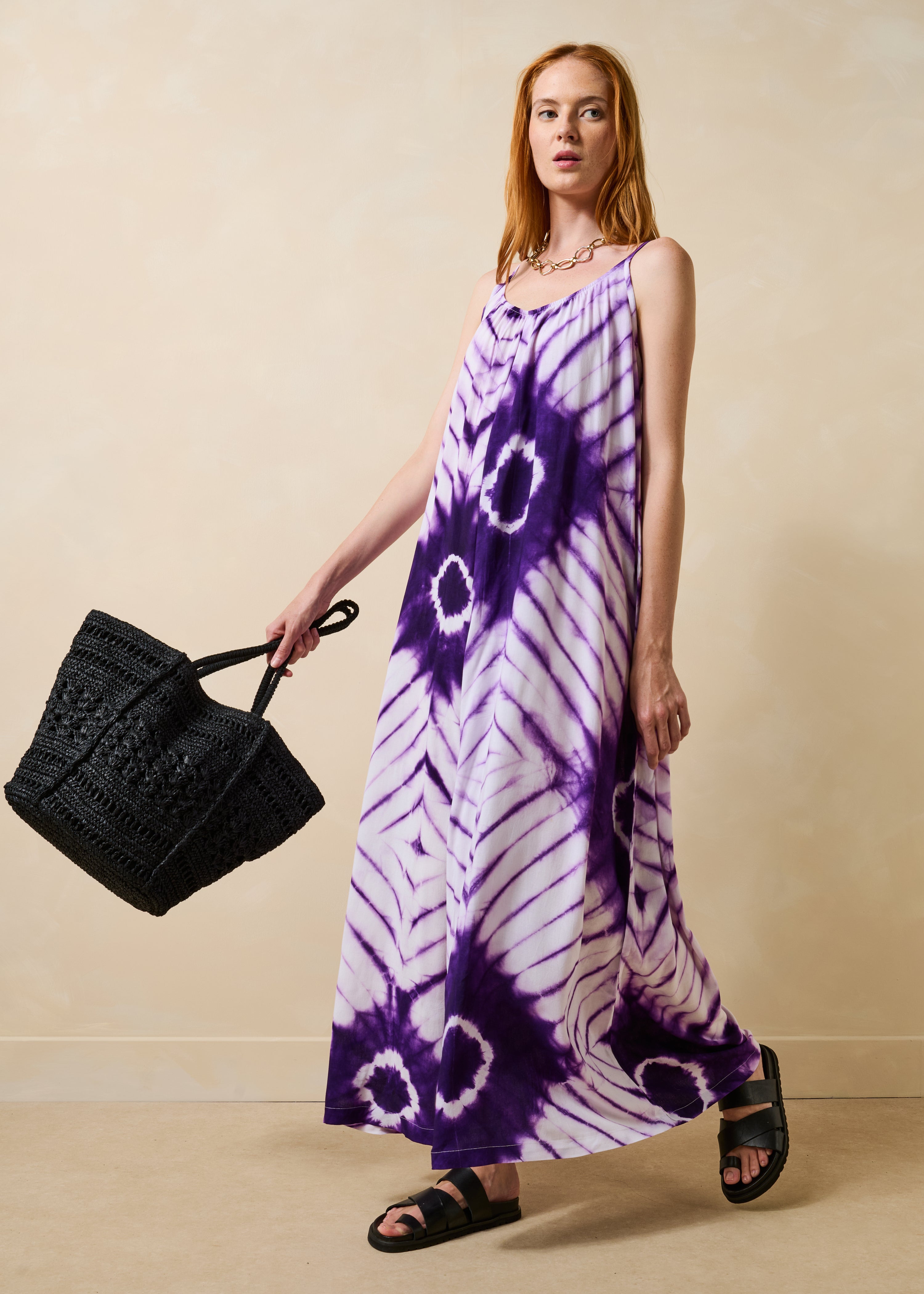 Combinaison ample violette à bretelles imprimée