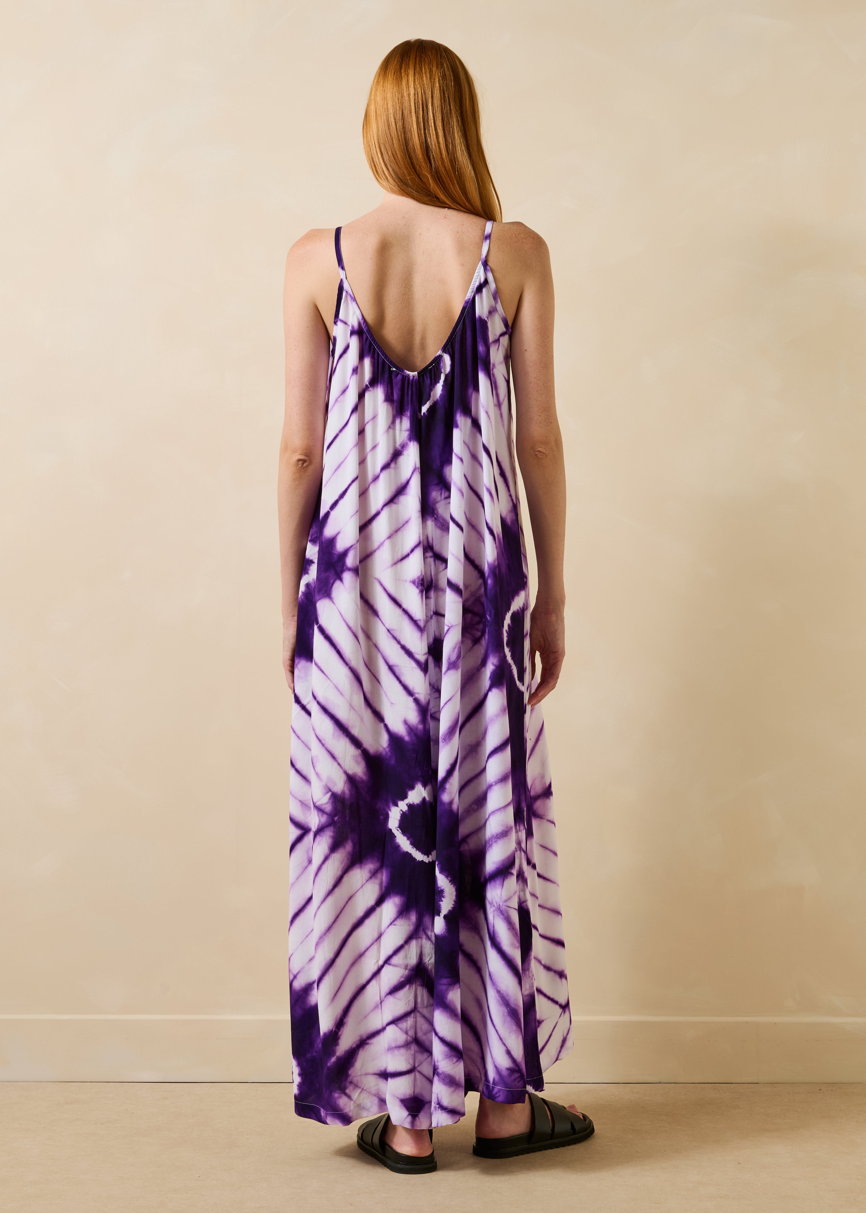 Loose purple printed jumpsuit with straps