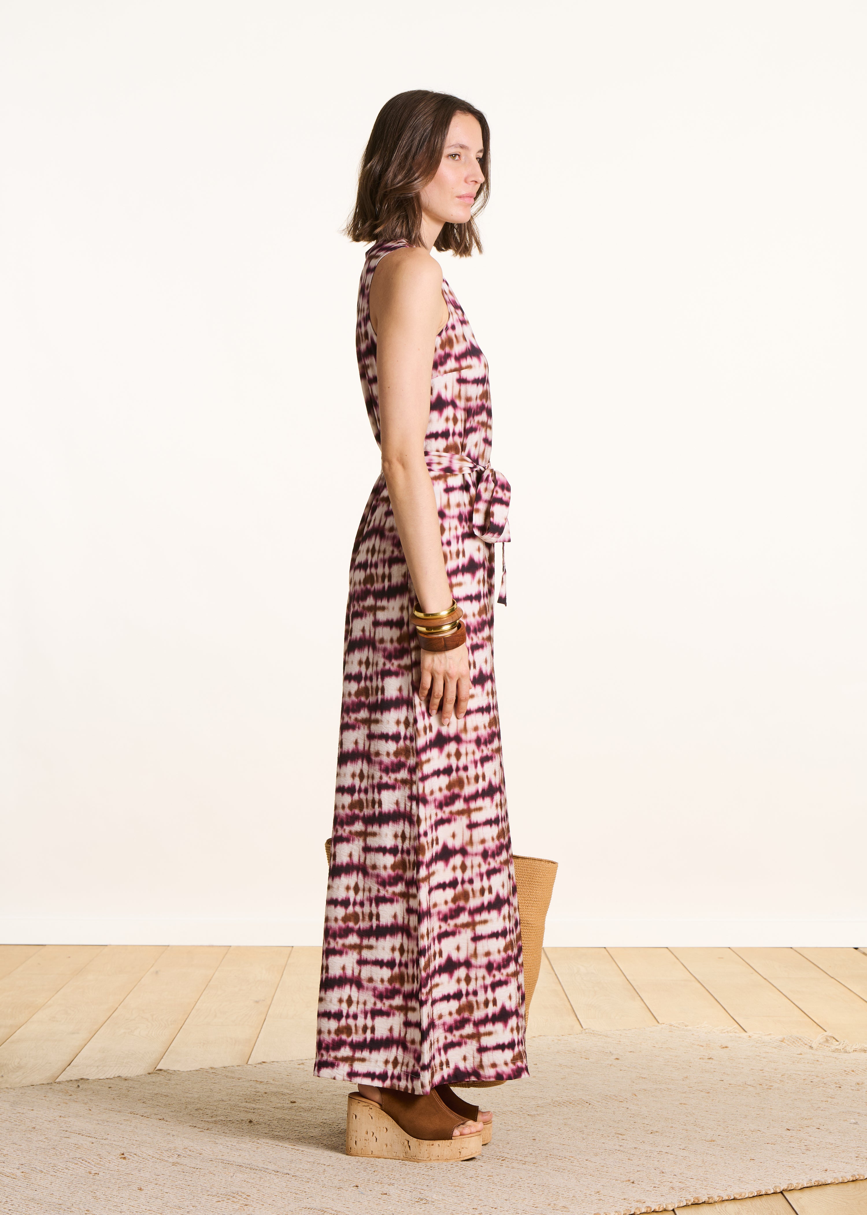 Tie & dye printed burgundy jumpsuit