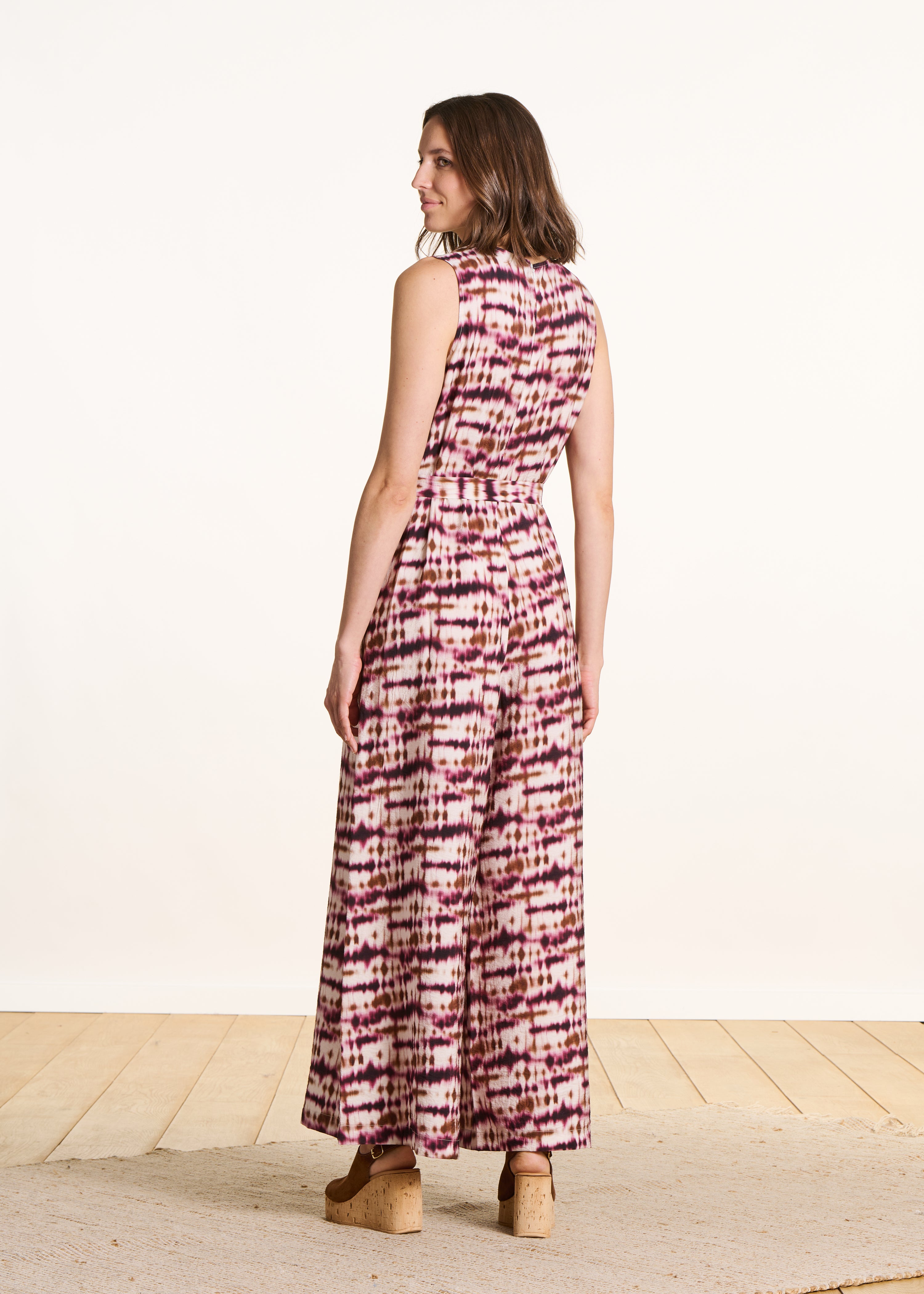 Tie & dye printed burgundy jumpsuit