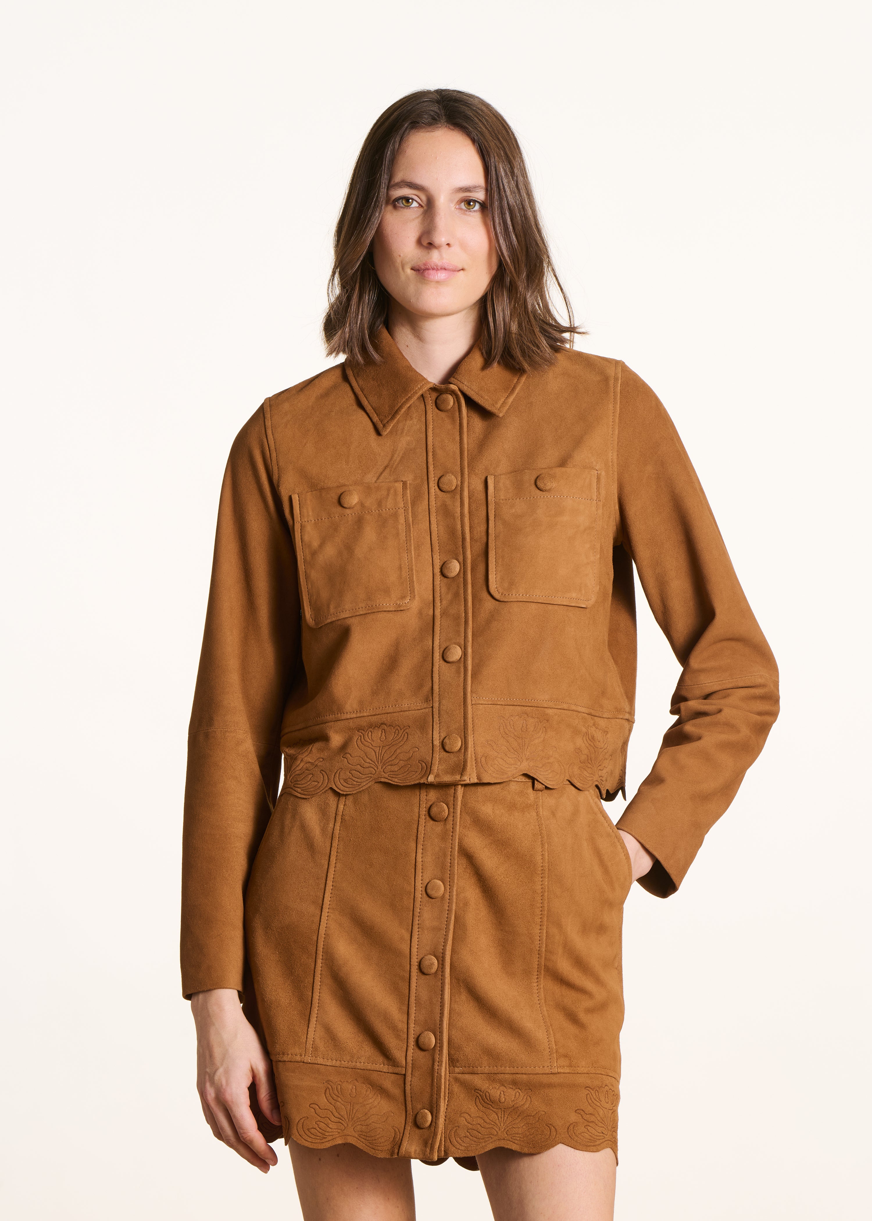 Blouson camel court en cuir
