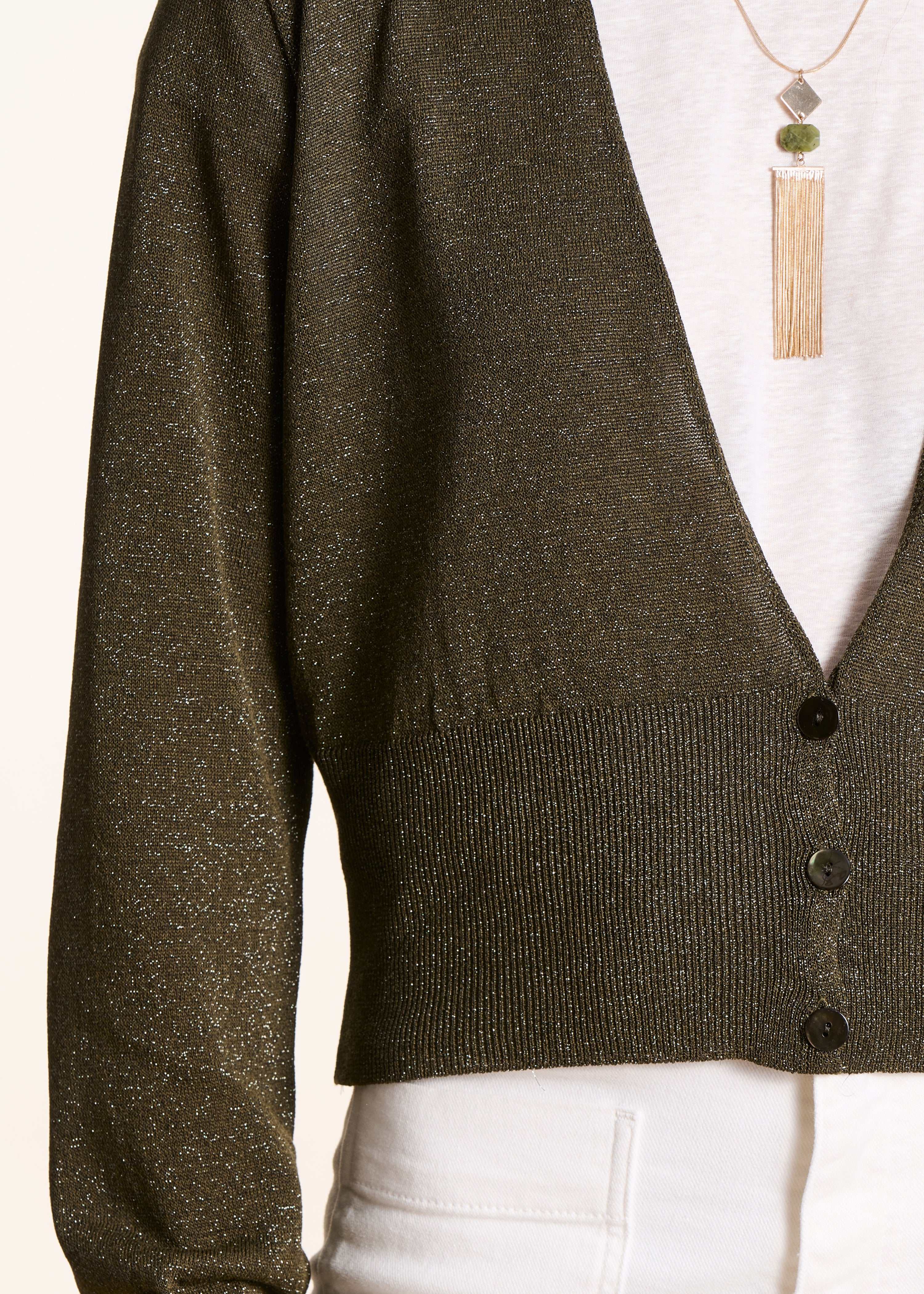 Kaki gilet in fijne glanzende stof