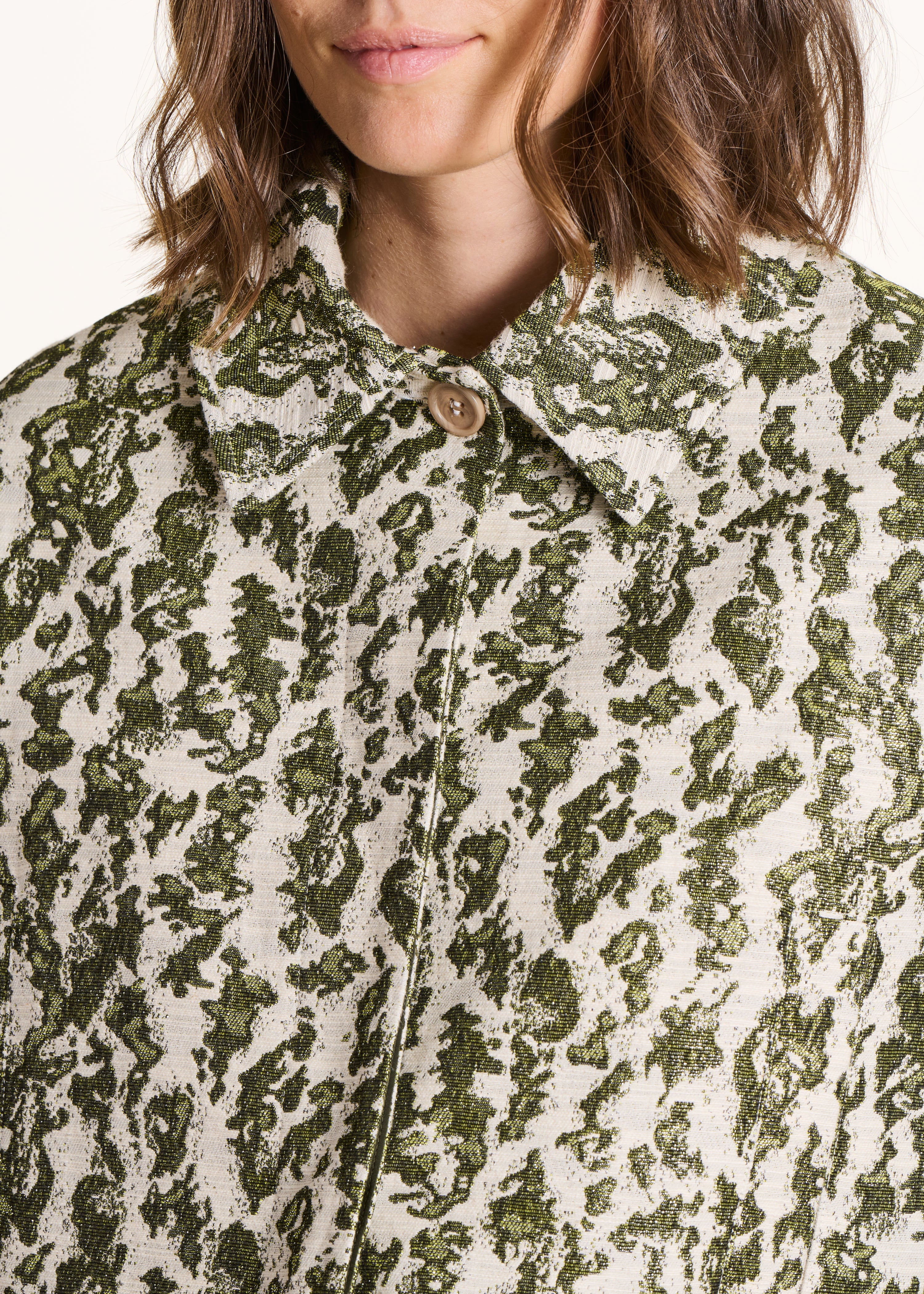 3/4-Mantel aus khakifarbenem Jacquard