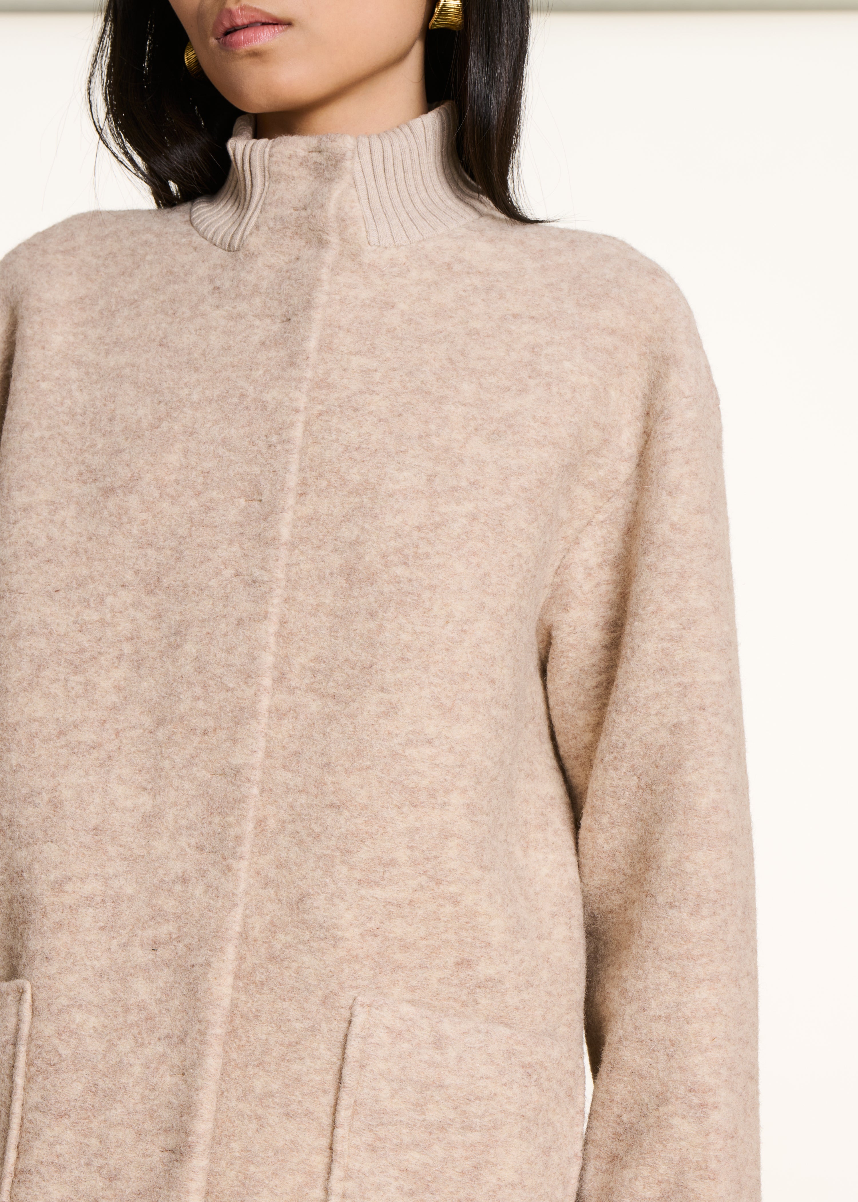 Cappotto 3/4 foderato in lana mista écru