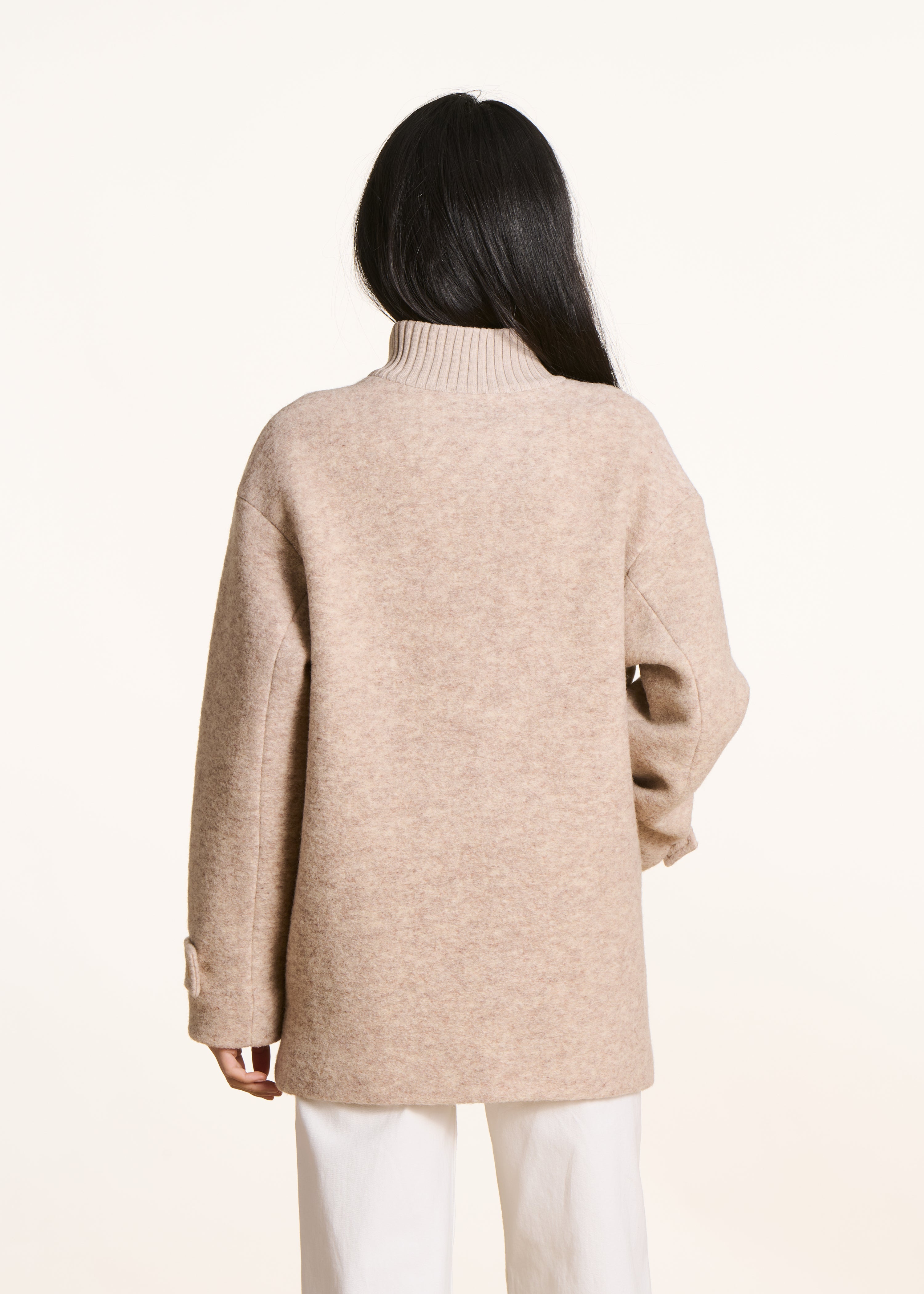 Cappotto 3/4 foderato in lana mista écru