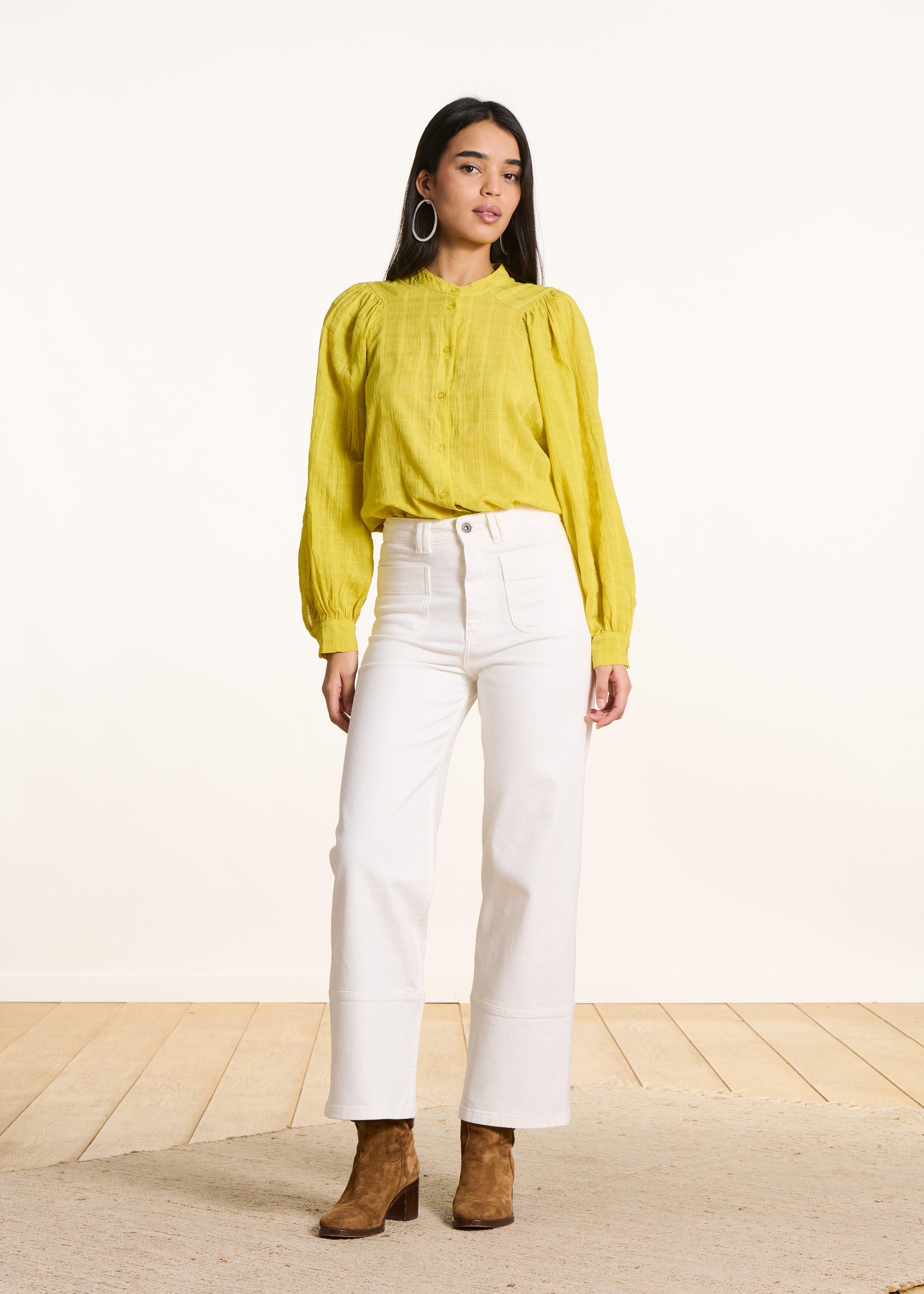 Jean blanc droit taille haute en coton biologique