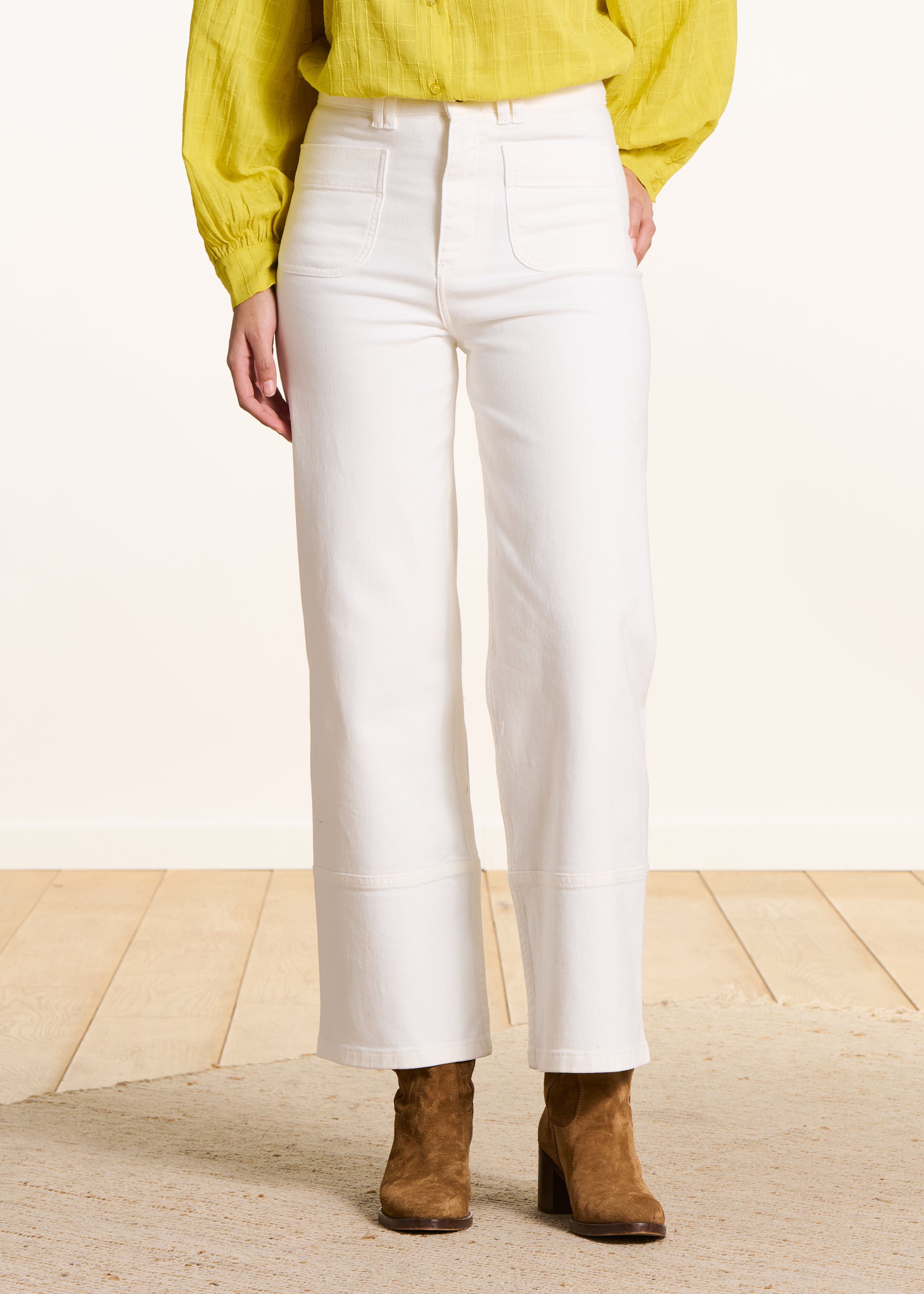 Jean blanc droit taille haute en coton biologique