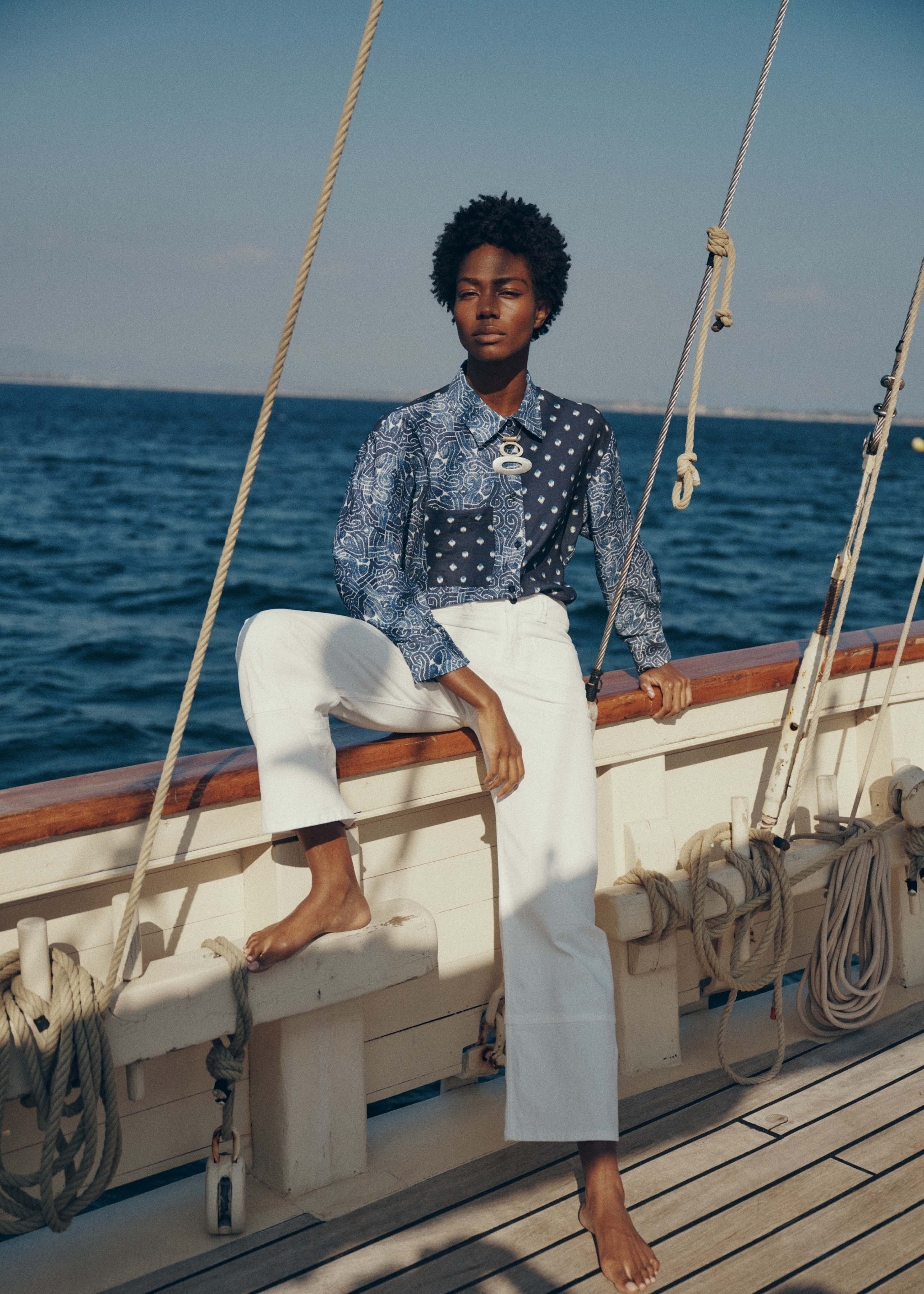 Jean blanc droit taille haute en coton biologique