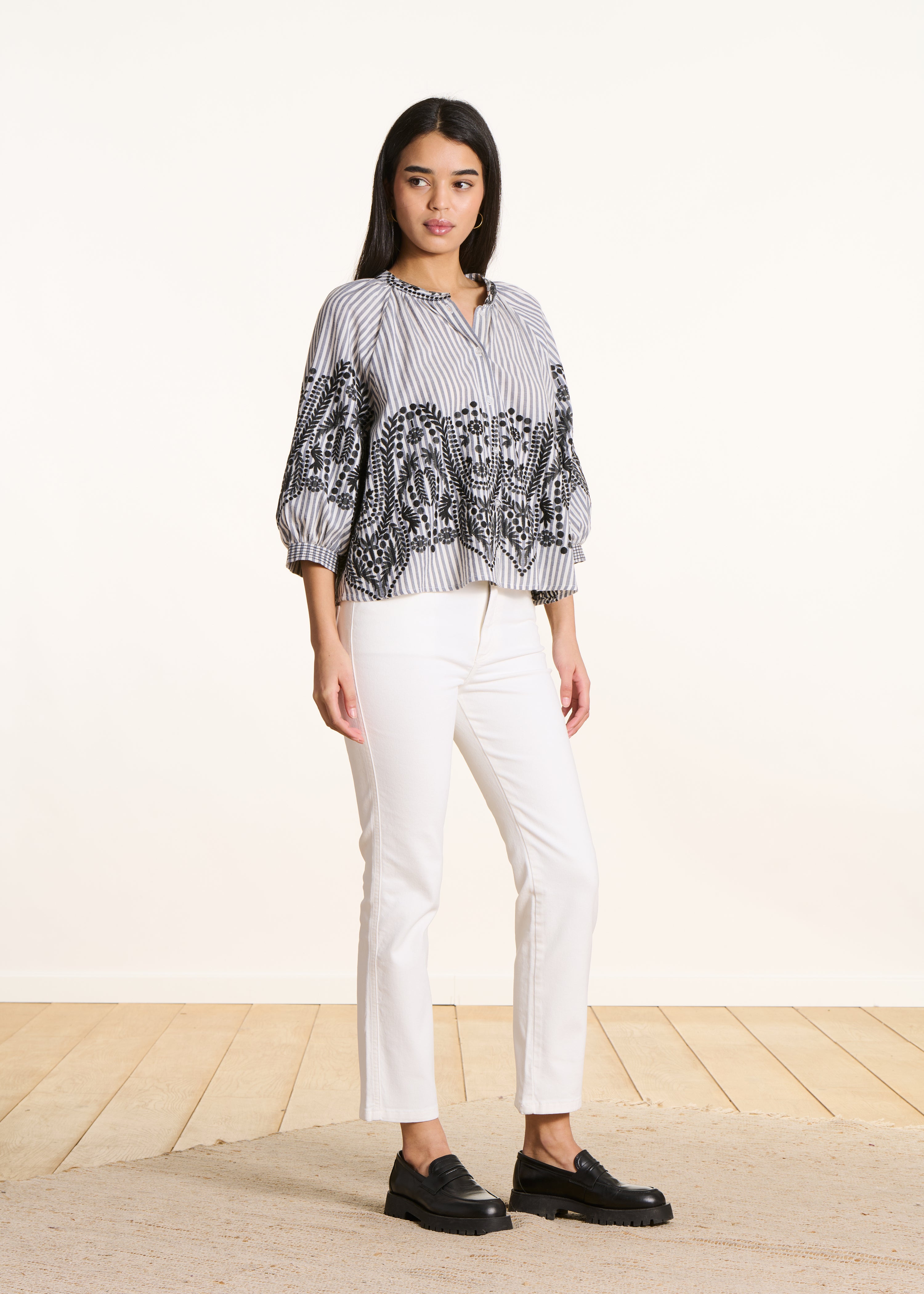 Straight white 7/8 cotton jeans in organic cotton